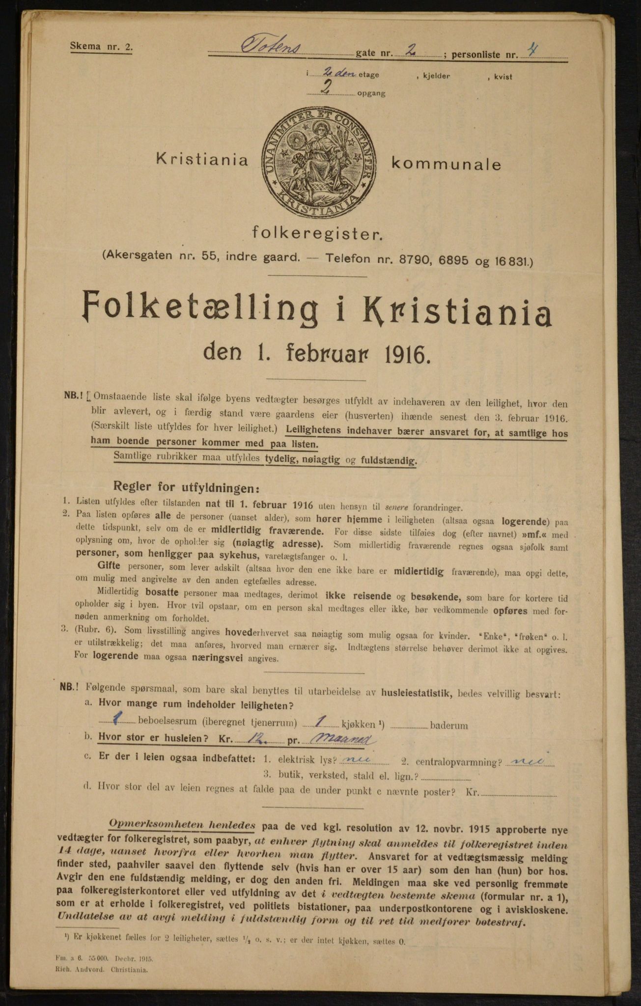 OBA, Kommunal folketelling 1.2.1916 for Kristiania, 1916, s. 118542