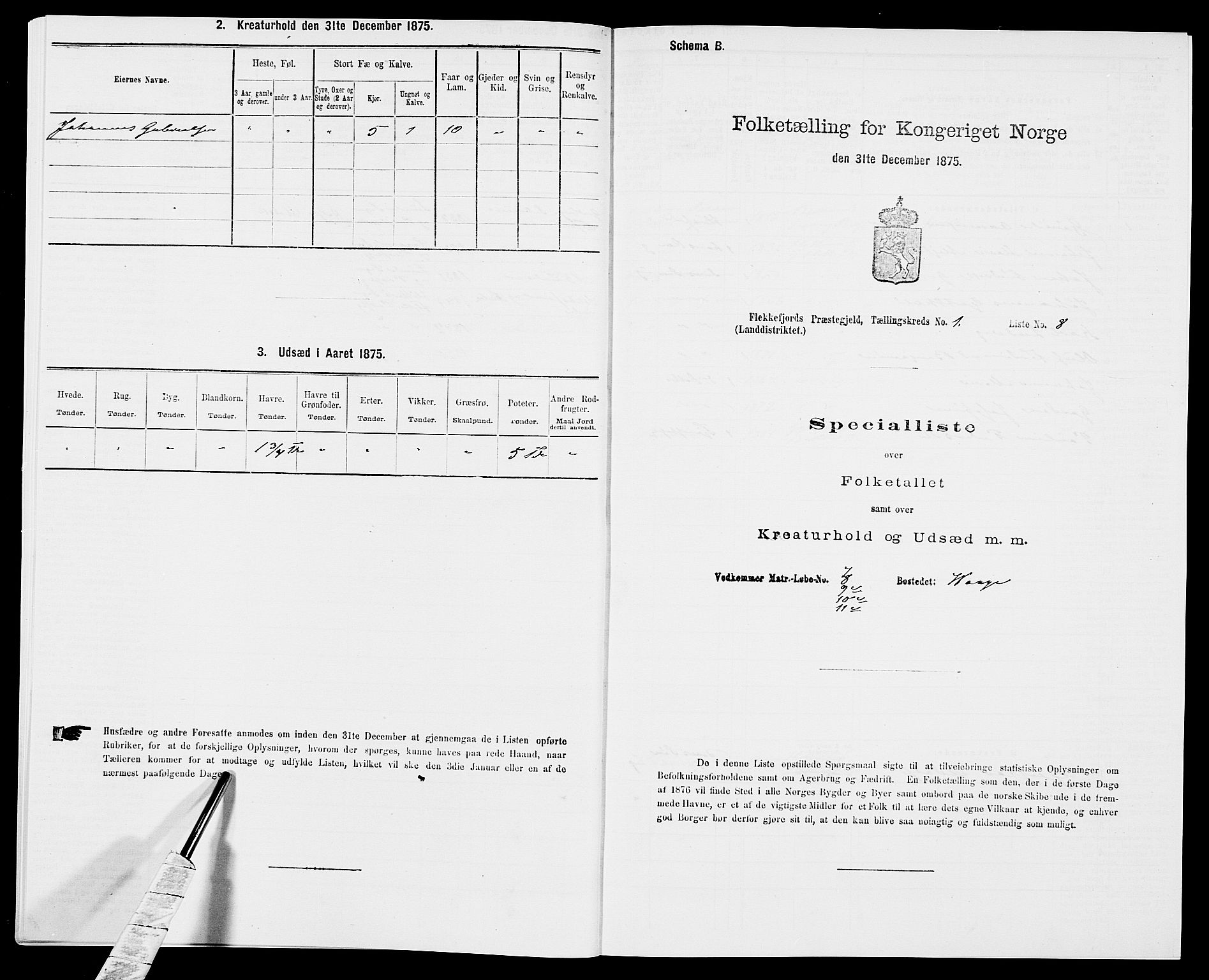 SAK, Folketelling 1875 for 1042L Flekkefjord prestegjeld, Nes sokn og Hidra sokn, 1875, s. 89