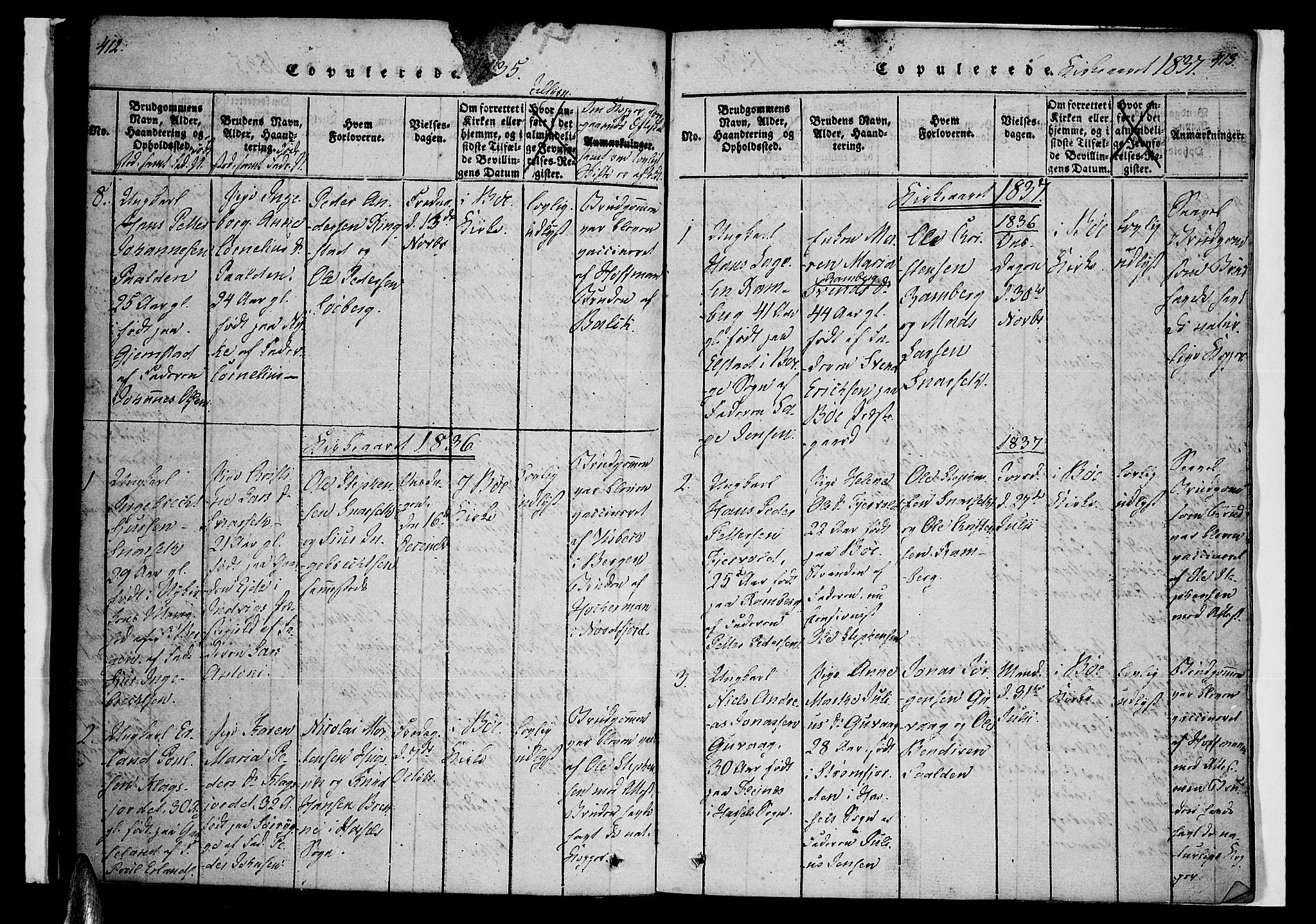 Ministerialprotokoller, klokkerbøker og fødselsregistre - Nordland, AV/SAT-A-1459/891/L1298: Ministerialbok nr. 891A03, 1820-1840, s. 412-413