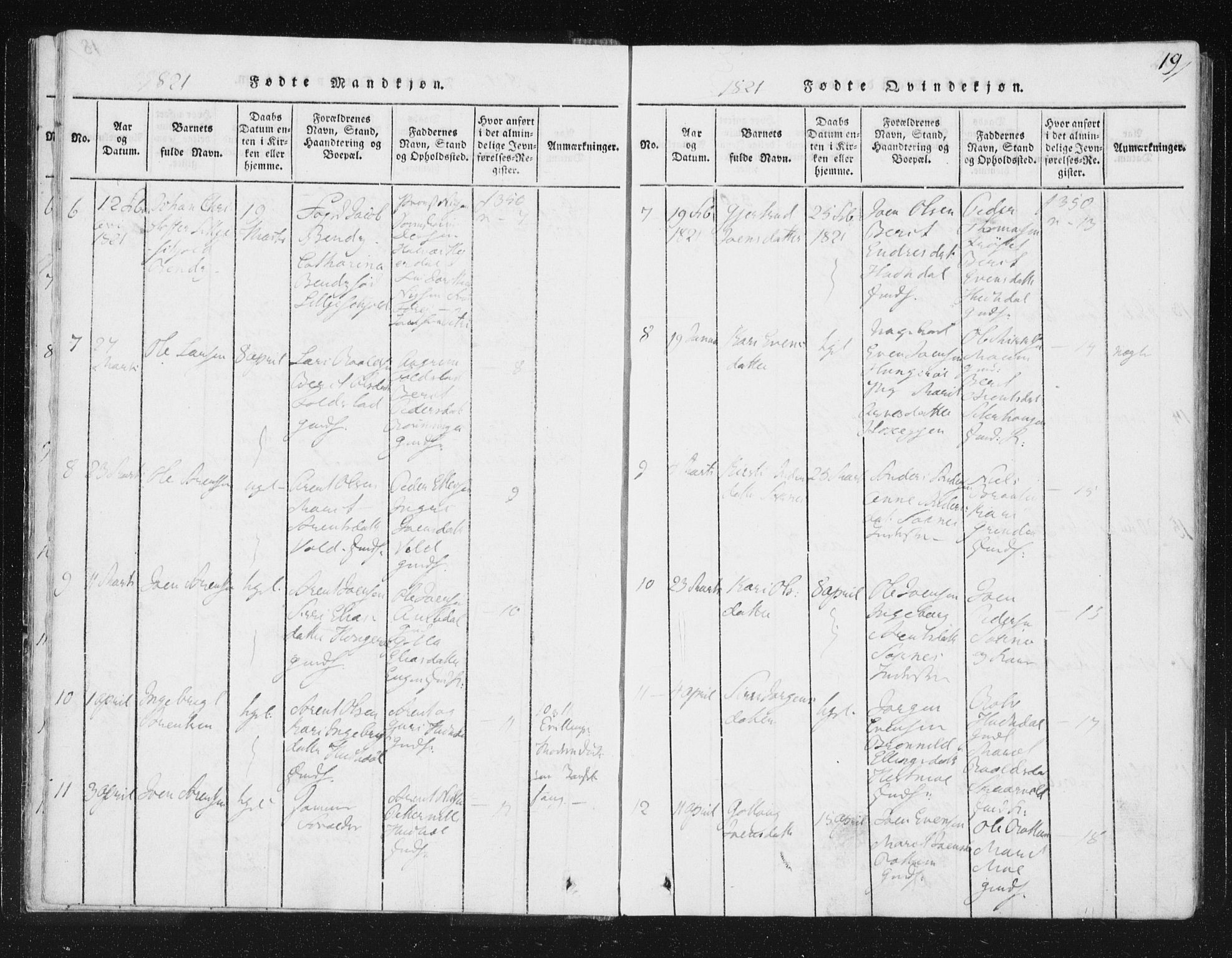 Ministerialprotokoller, klokkerbøker og fødselsregistre - Sør-Trøndelag, SAT/A-1456/687/L0996: Ministerialbok nr. 687A04, 1816-1842, s. 19