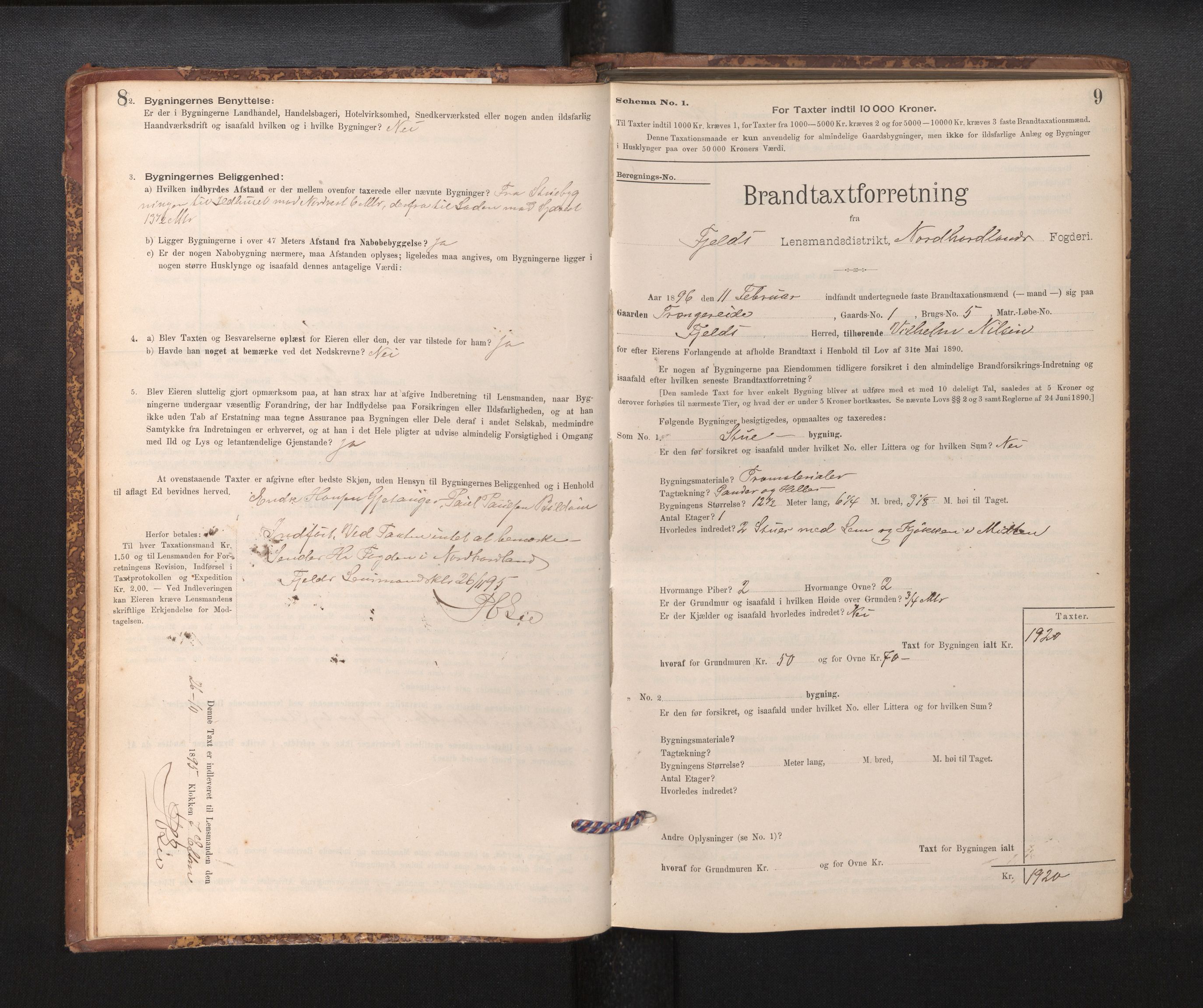 Lensmannen i Fjell, SAB/A-32301/0012/L0005: Branntakstprotokoll, skjematakst, 1895-1931, s. 8-9