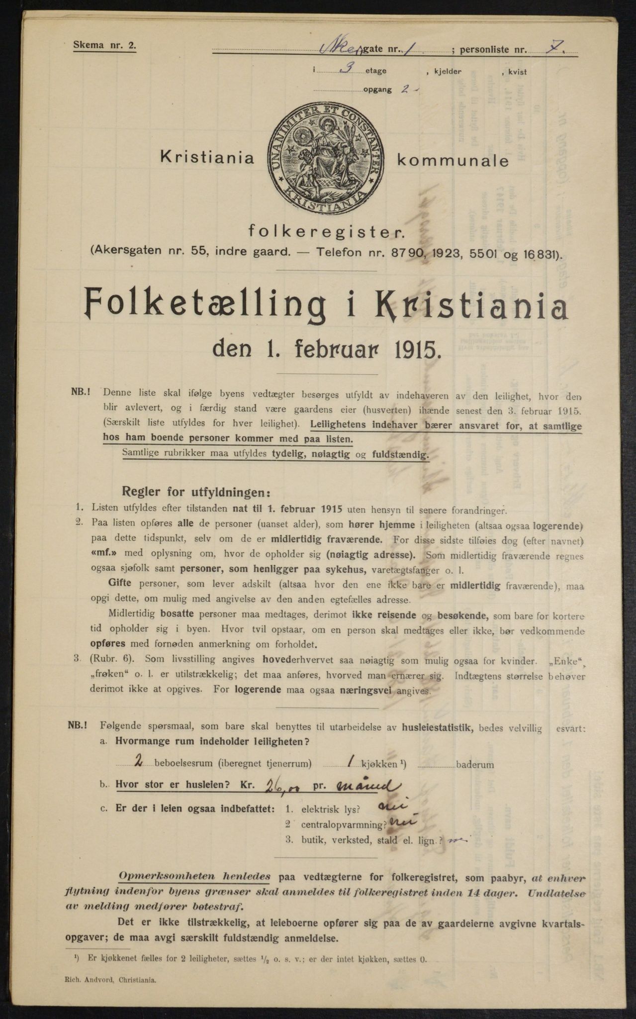 OBA, Kommunal folketelling 1.2.1915 for Kristiania, 1915, s. 316