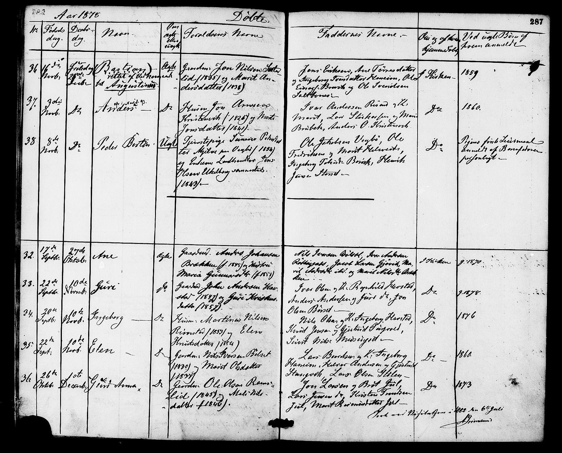 Ministerialprotokoller, klokkerbøker og fødselsregistre - Møre og Romsdal, SAT/A-1454/586/L0986: Ministerialbok nr. 586A12, 1867-1878, s. 287