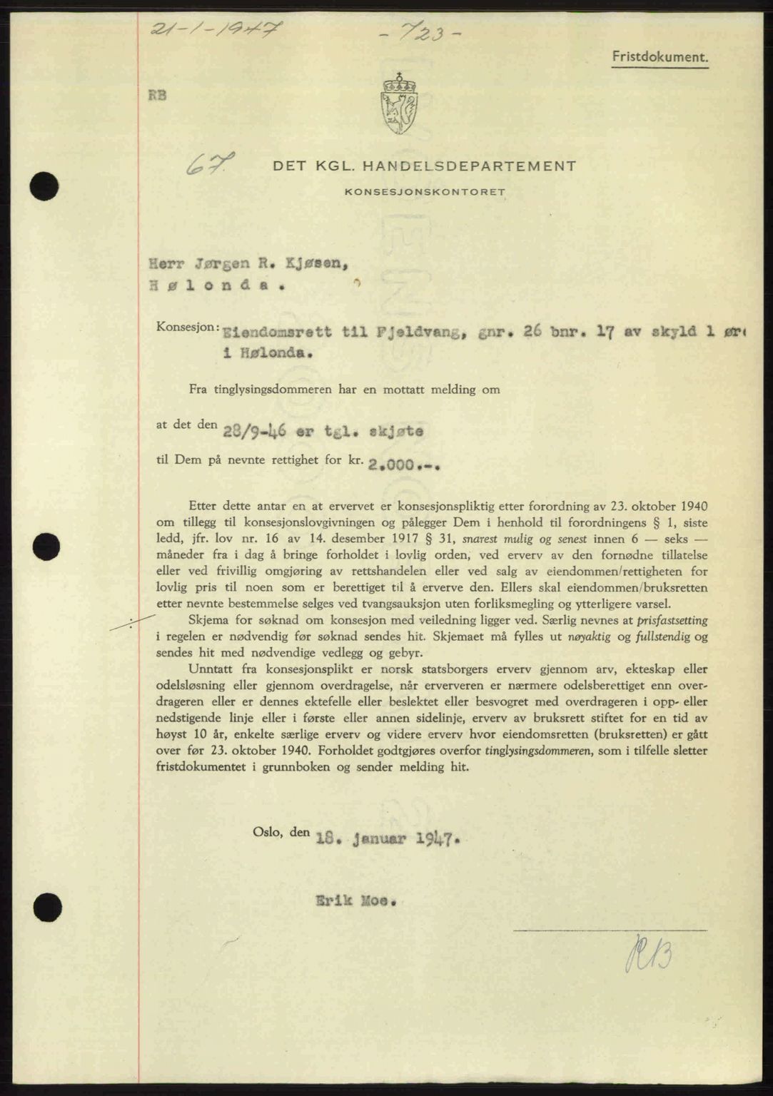 Gauldal sorenskriveri, SAT/A-0014/1/2/2C: Pantebok nr. A3, 1947-1947, Dagboknr: 67/1947