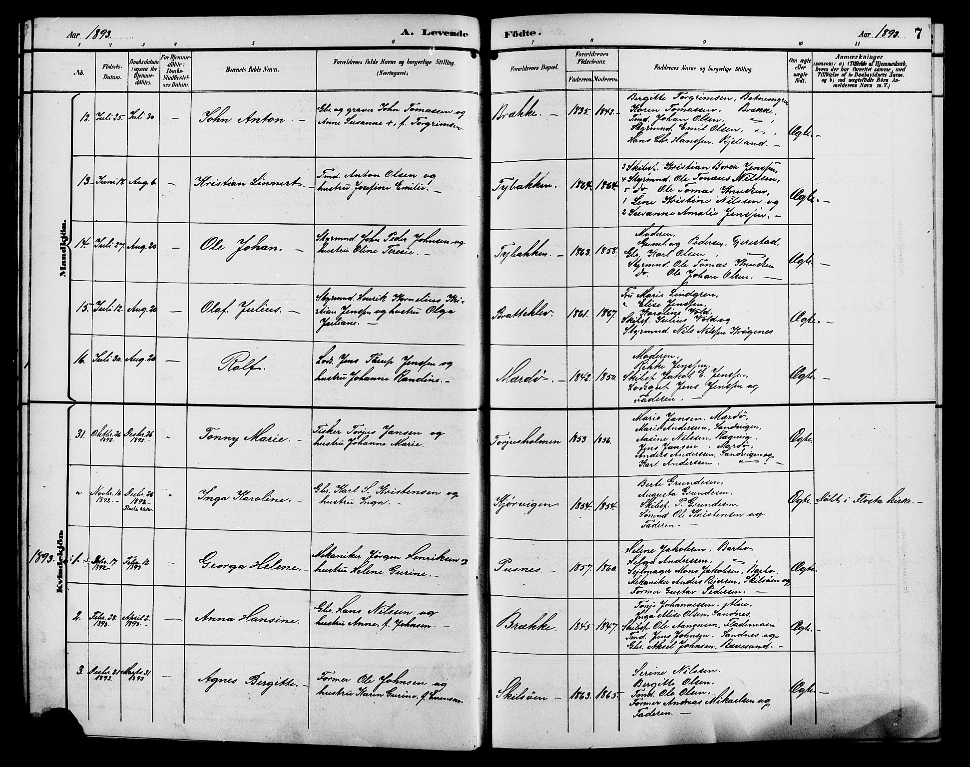 Tromøy sokneprestkontor, AV/SAK-1111-0041/F/Fb/L0006: Klokkerbok nr. B 6, 1892-1907, s. 7