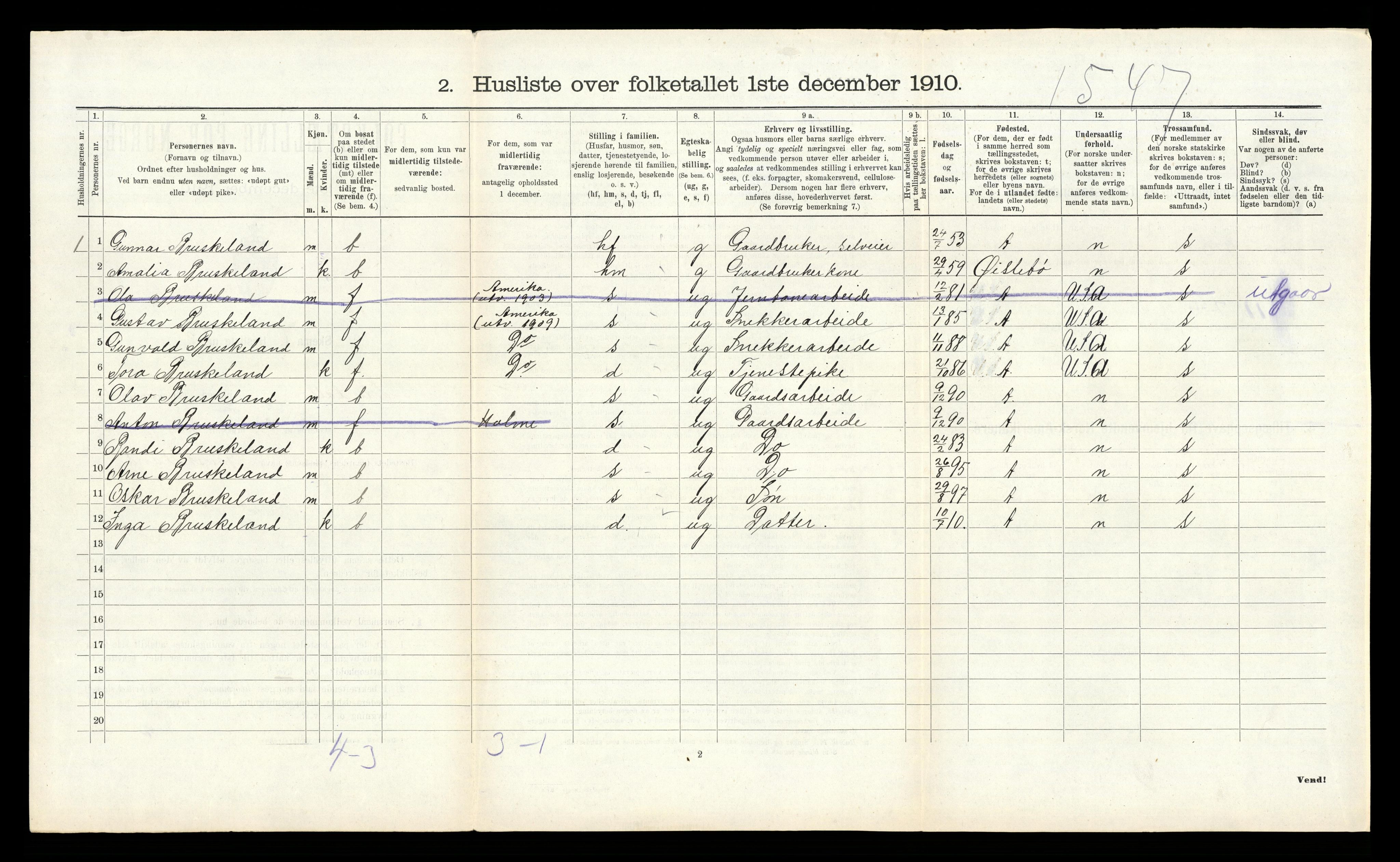 RA, Folketelling 1910 for 1022 Laudal herred, 1910, s. 284