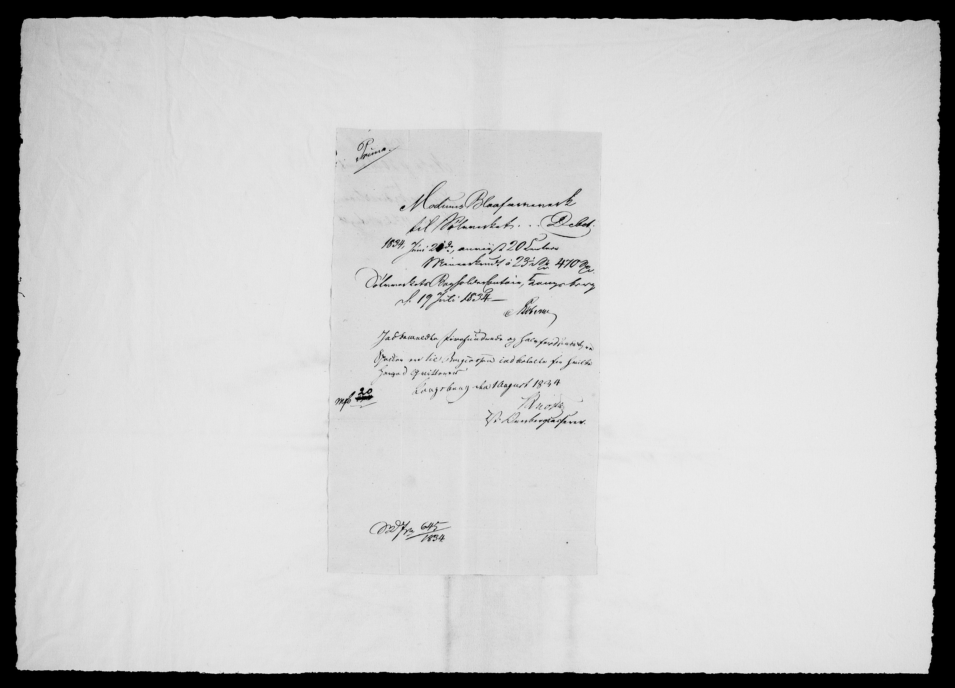 Modums Blaafarveværk, RA/PA-0157/G/Gd/Gdc/L0218/0001: -- / Hiesige und Auswartige Rechnungen, 1834-1838, s. 4
