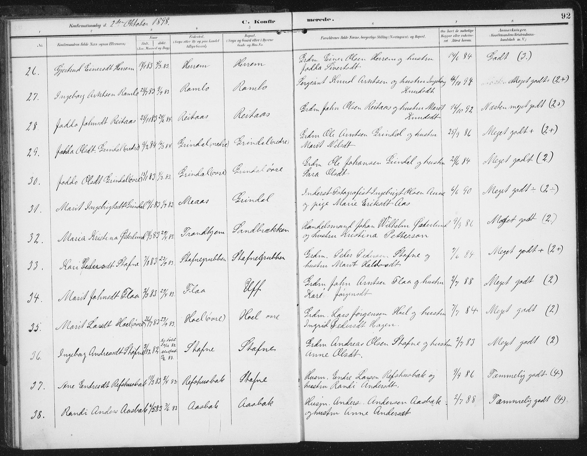Ministerialprotokoller, klokkerbøker og fødselsregistre - Sør-Trøndelag, SAT/A-1456/674/L0872: Ministerialbok nr. 674A04, 1897-1907, s. 92