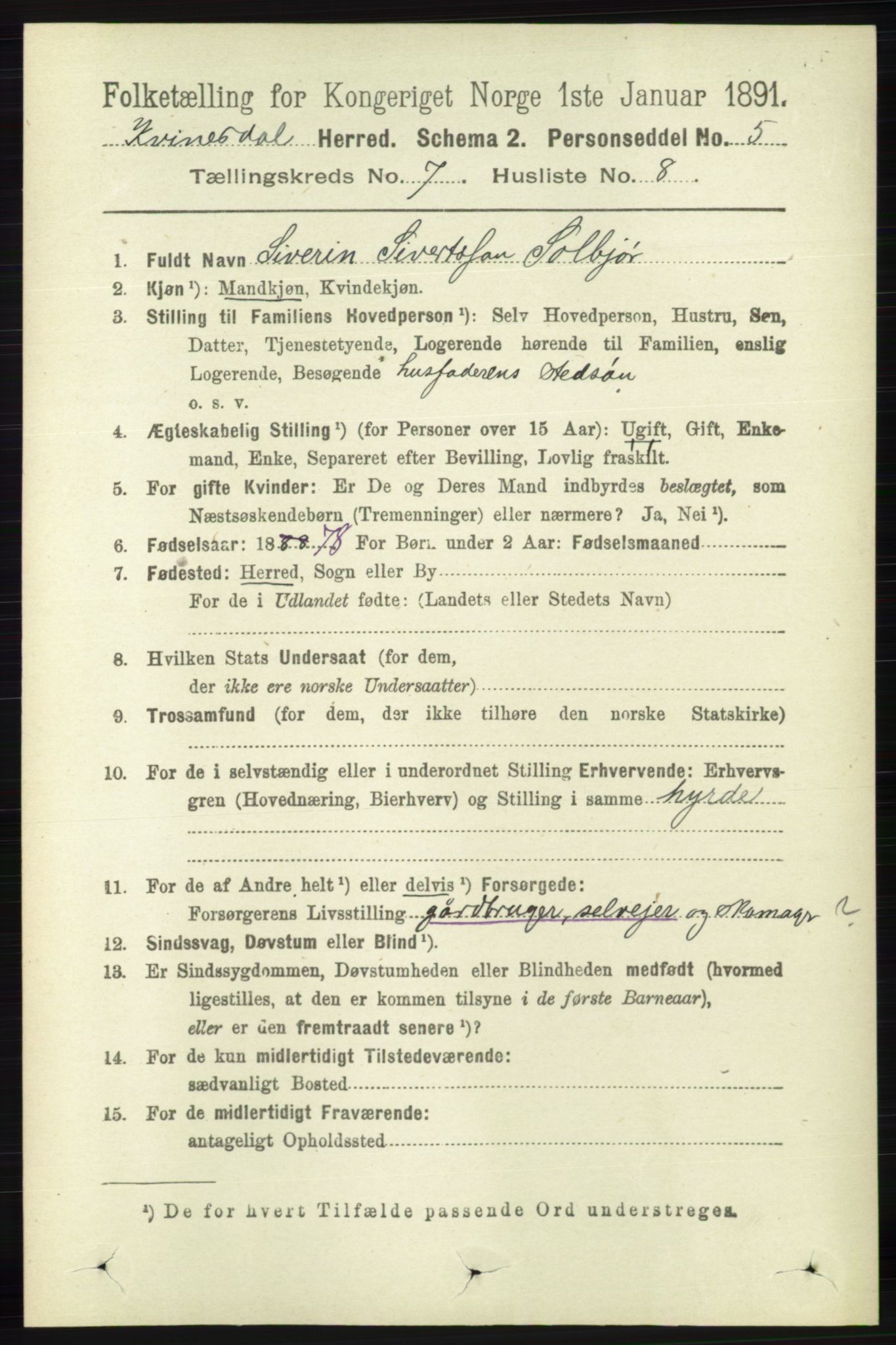 RA, Folketelling 1891 for 1037 Kvinesdal herred, 1891, s. 2472