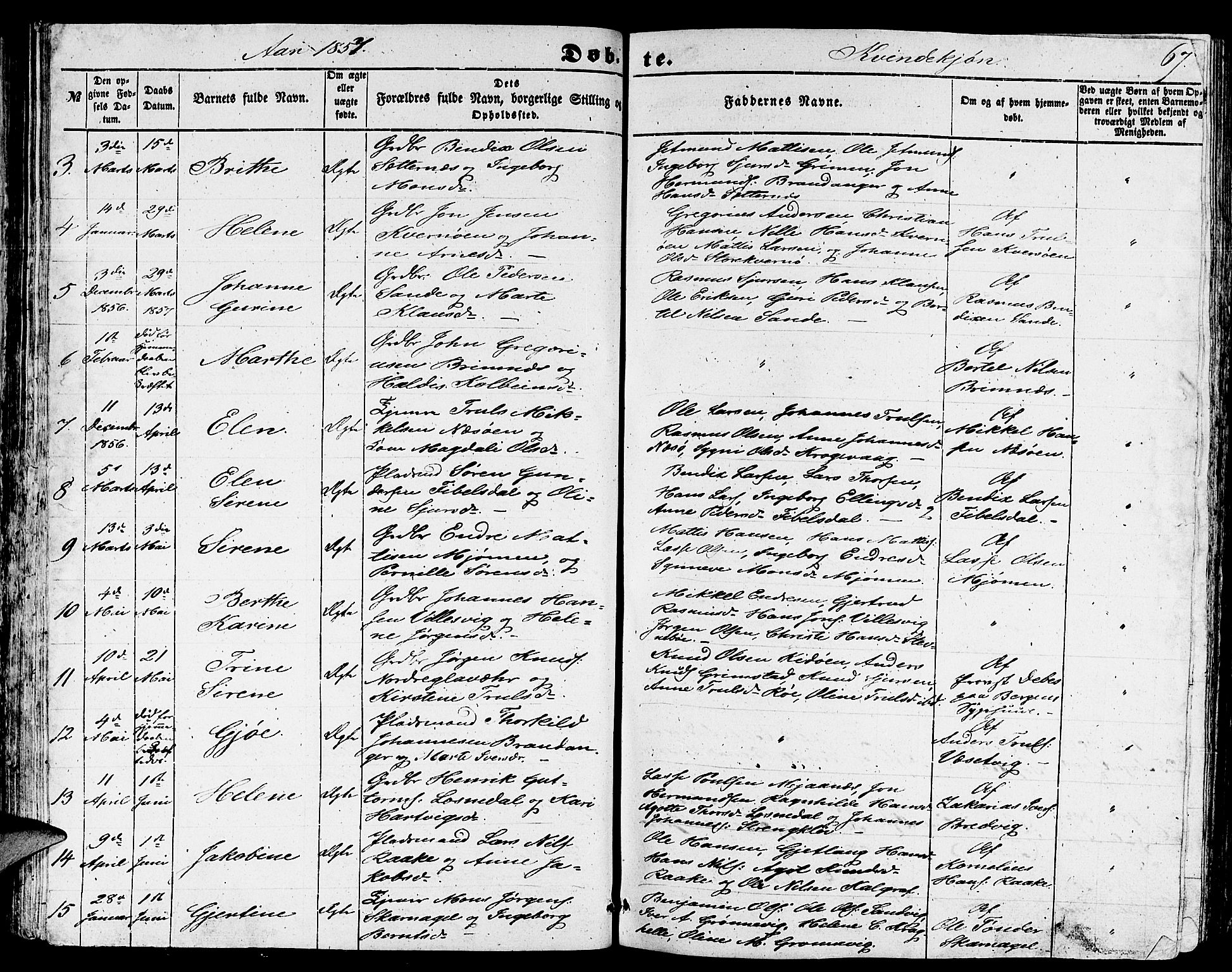 Gulen sokneprestembete, AV/SAB-A-80201/H/Hab/Habb/L0001: Klokkerbok nr. B 1, 1854-1866, s. 67