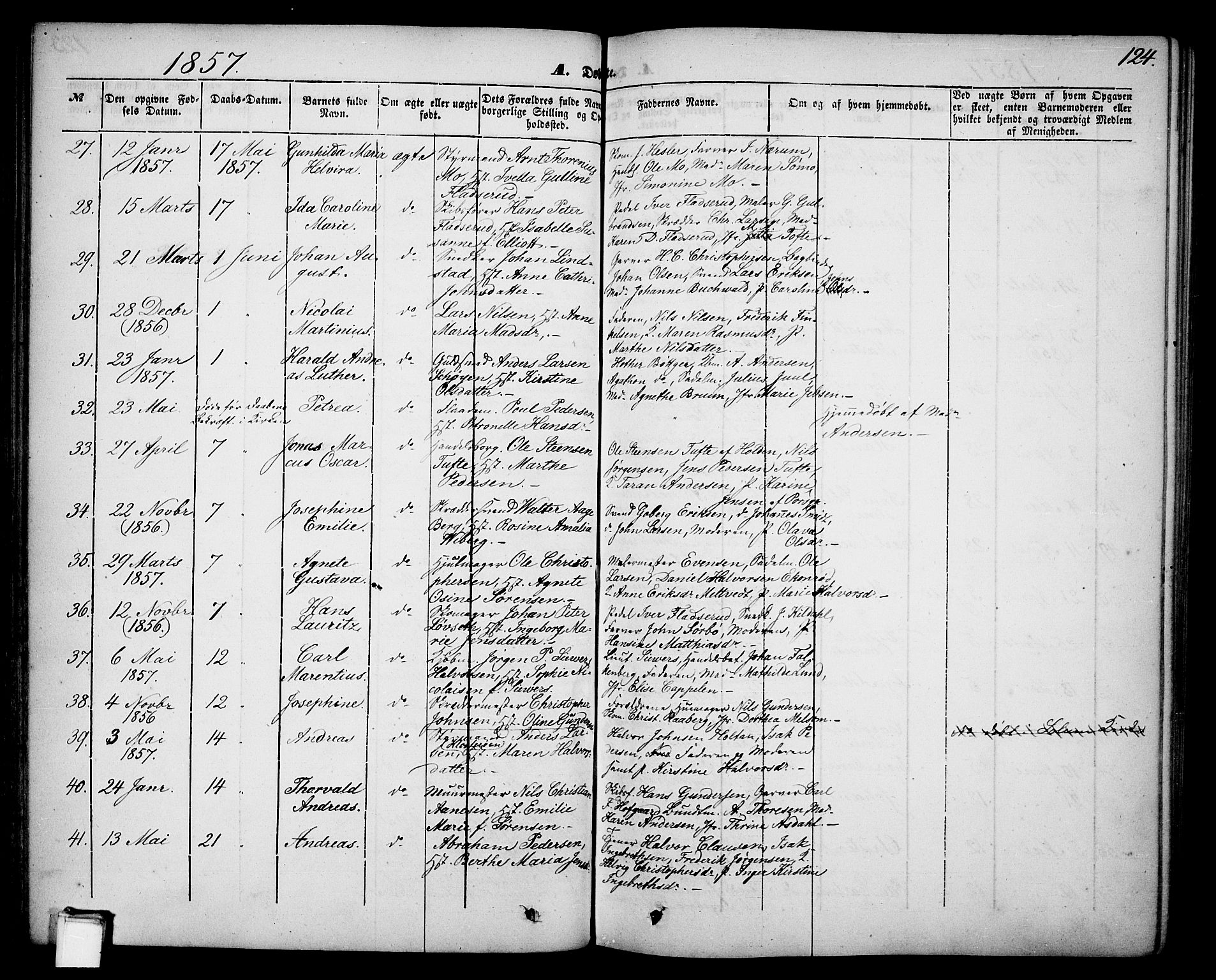 Skien kirkebøker, AV/SAKO-A-302/G/Ga/L0004: Klokkerbok nr. 4, 1843-1867, s. 124