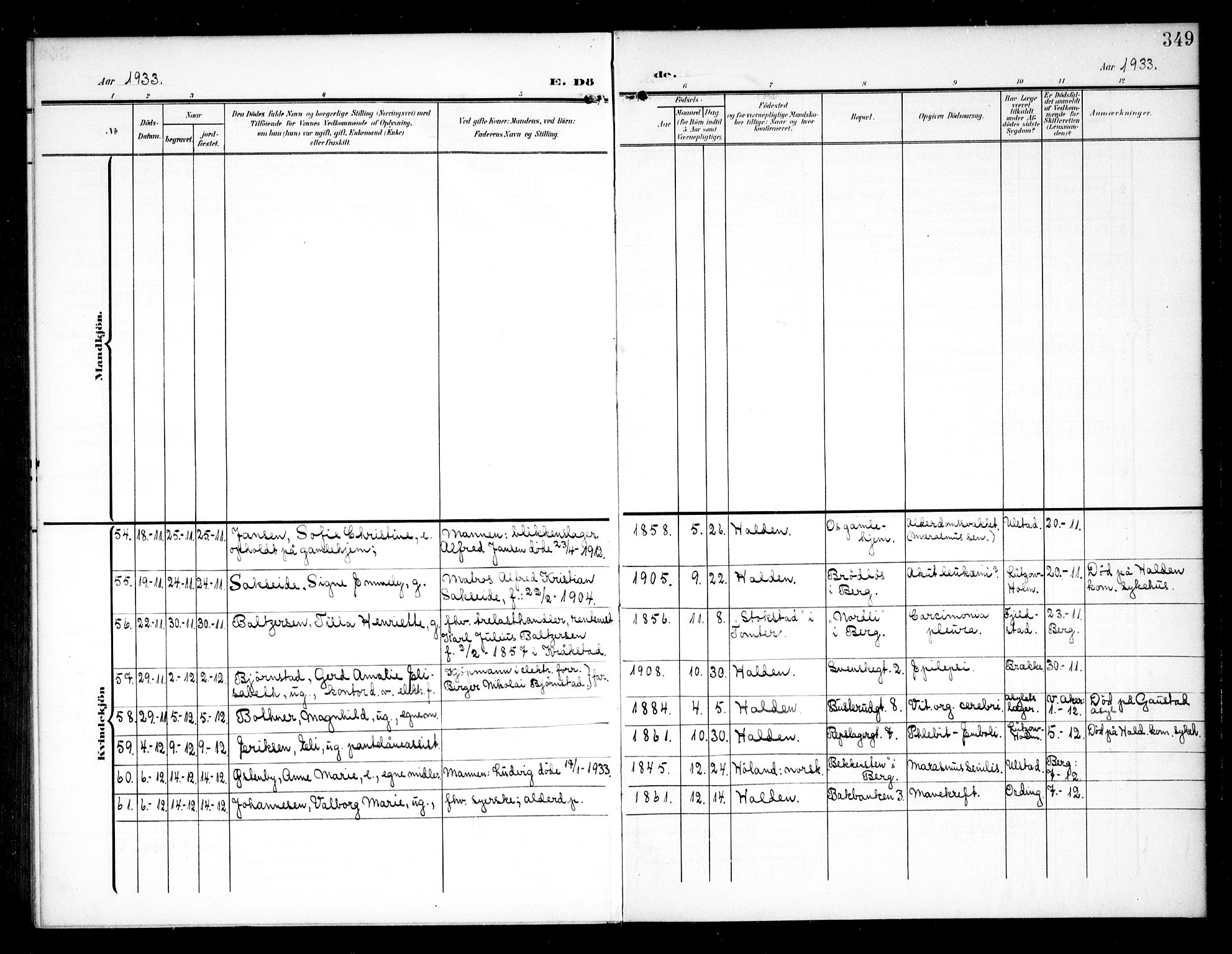 Halden prestekontor Kirkebøker, AV/SAO-A-10909/G/Ga/L0011: Klokkerbok nr. 11, 1906-1934, s. 349