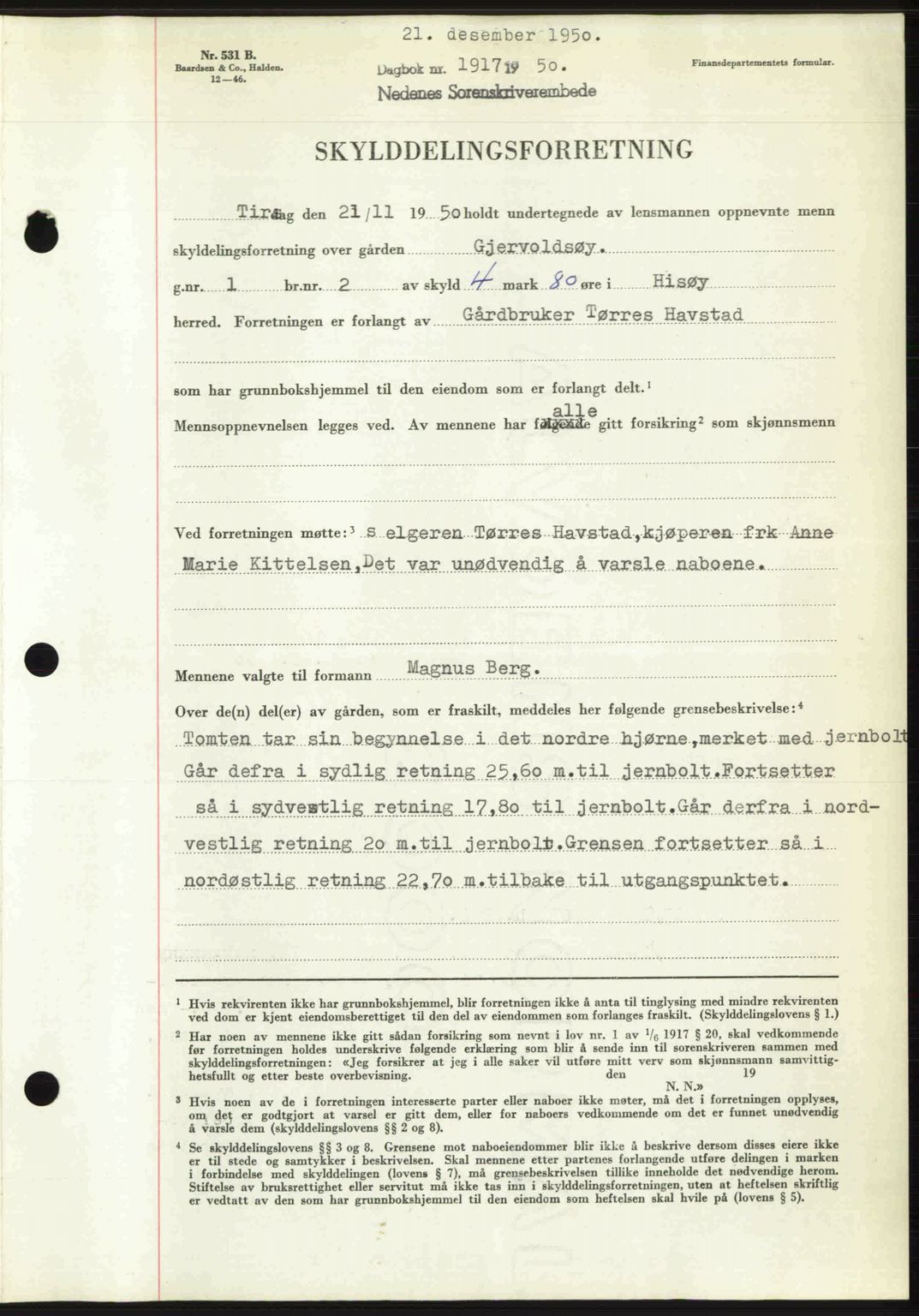 Nedenes sorenskriveri, SAK/1221-0006/G/Gb/Gba/L0063: Pantebok nr. A15, 1950-1950, Dagboknr: 1917/1950