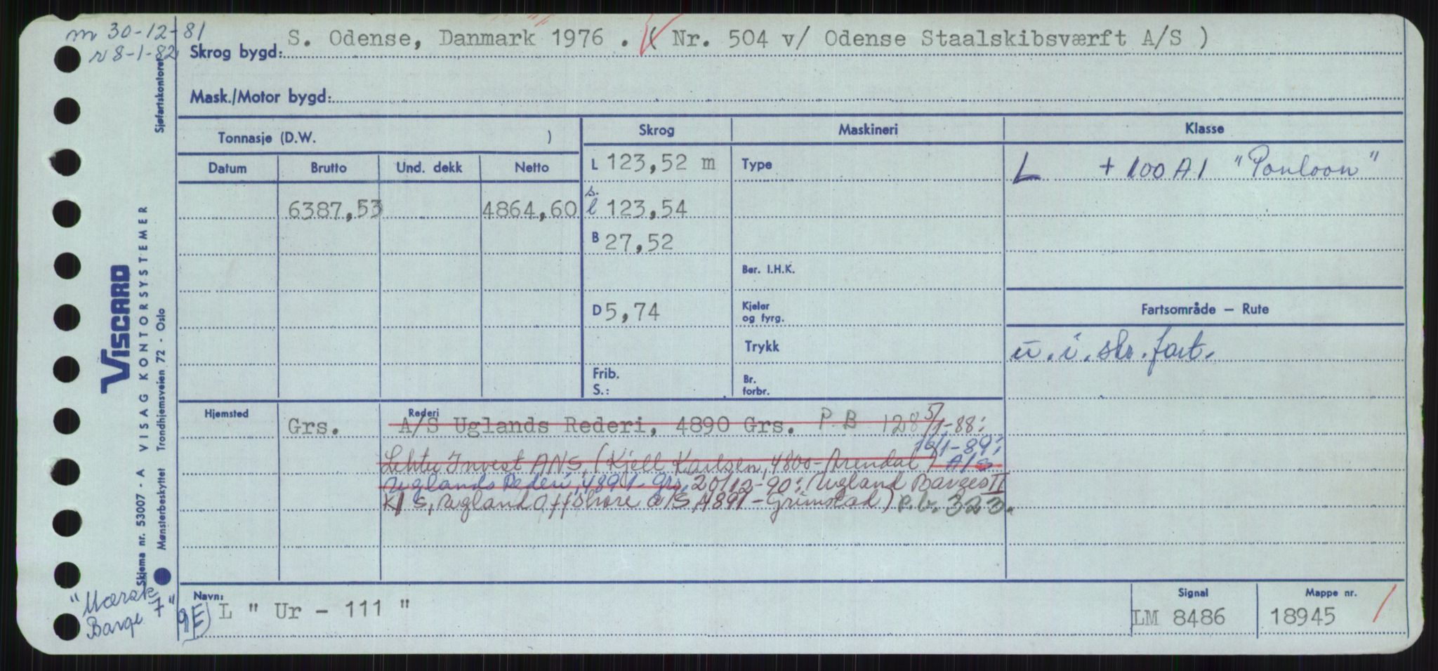 Sjøfartsdirektoratet med forløpere, Skipsmålingen, RA/S-1627/H/Hc/L0001: Lektere, A-Y, s. 613