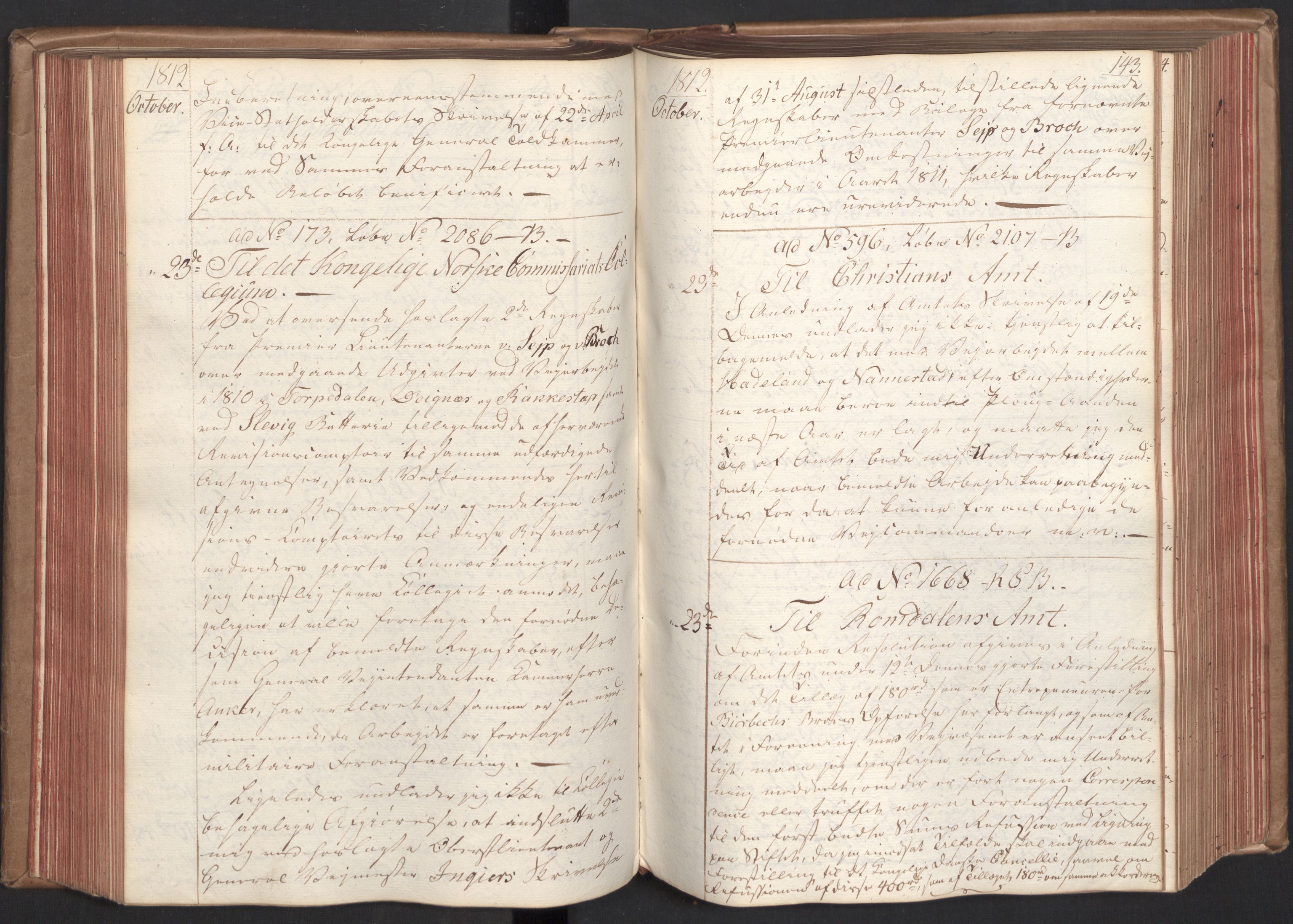 Stattholderembetet 1810-1814, 2. kontor (Kontor B), AV/RA-EA-5432/Bc/L0002: Korrespondanseprotokoll, 1812-1813, s. 142b-143a