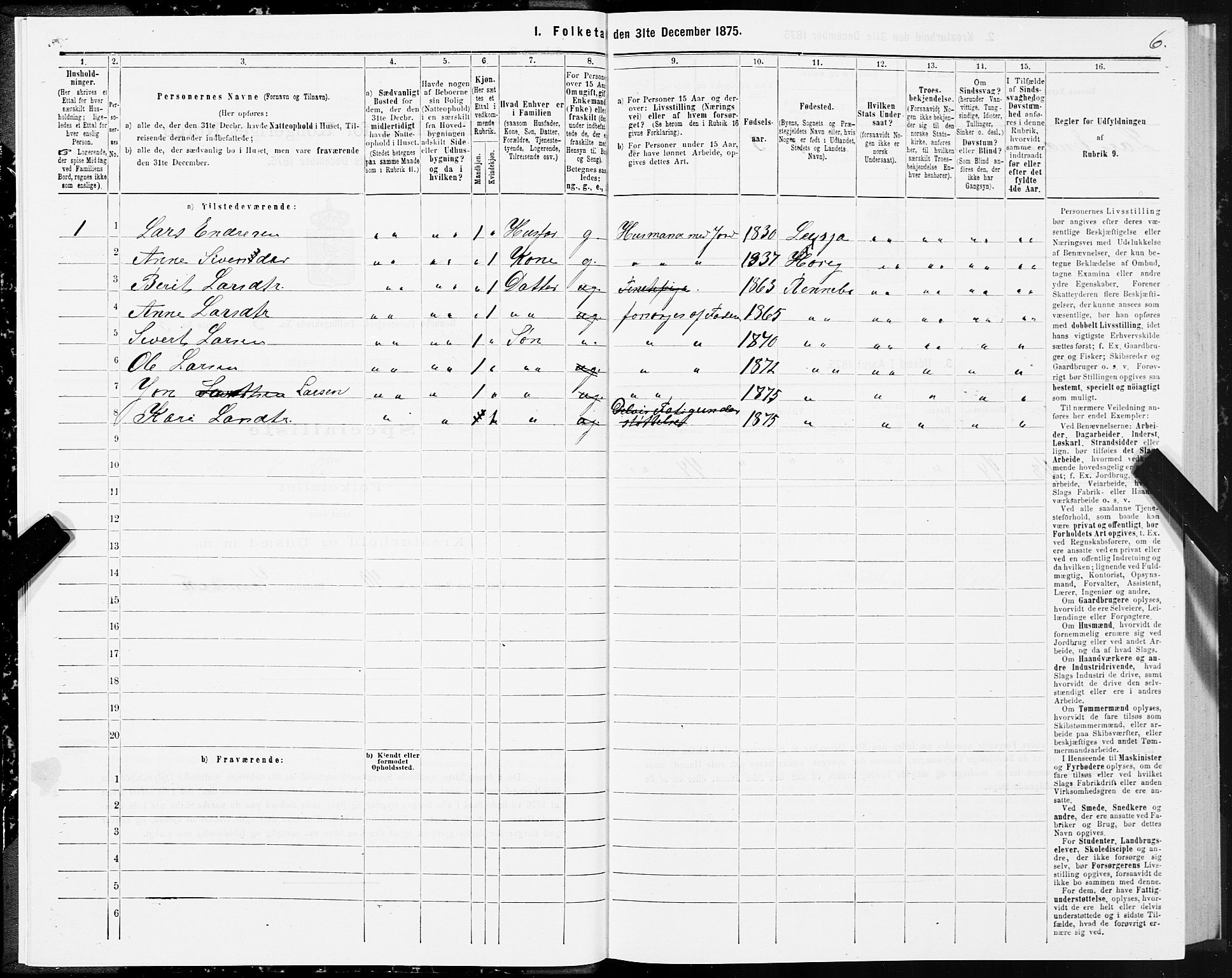 SAT, Folketelling 1875 for 1635P Rennebu prestegjeld, 1875, s. 2006