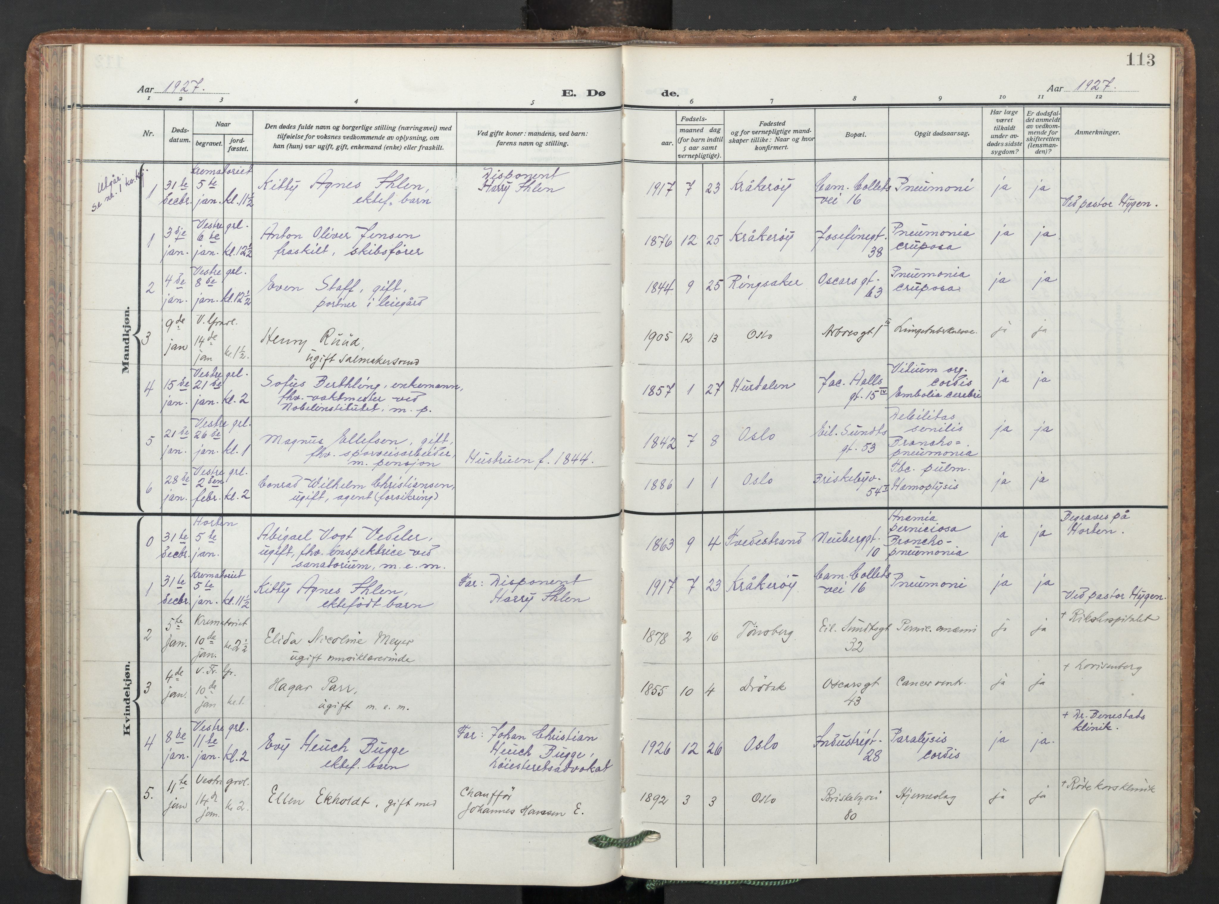 Uranienborg prestekontor Kirkebøker, AV/SAO-A-10877/F/Fa/L0013: Ministerialbok nr. I 13, 1919-1954, s. 113