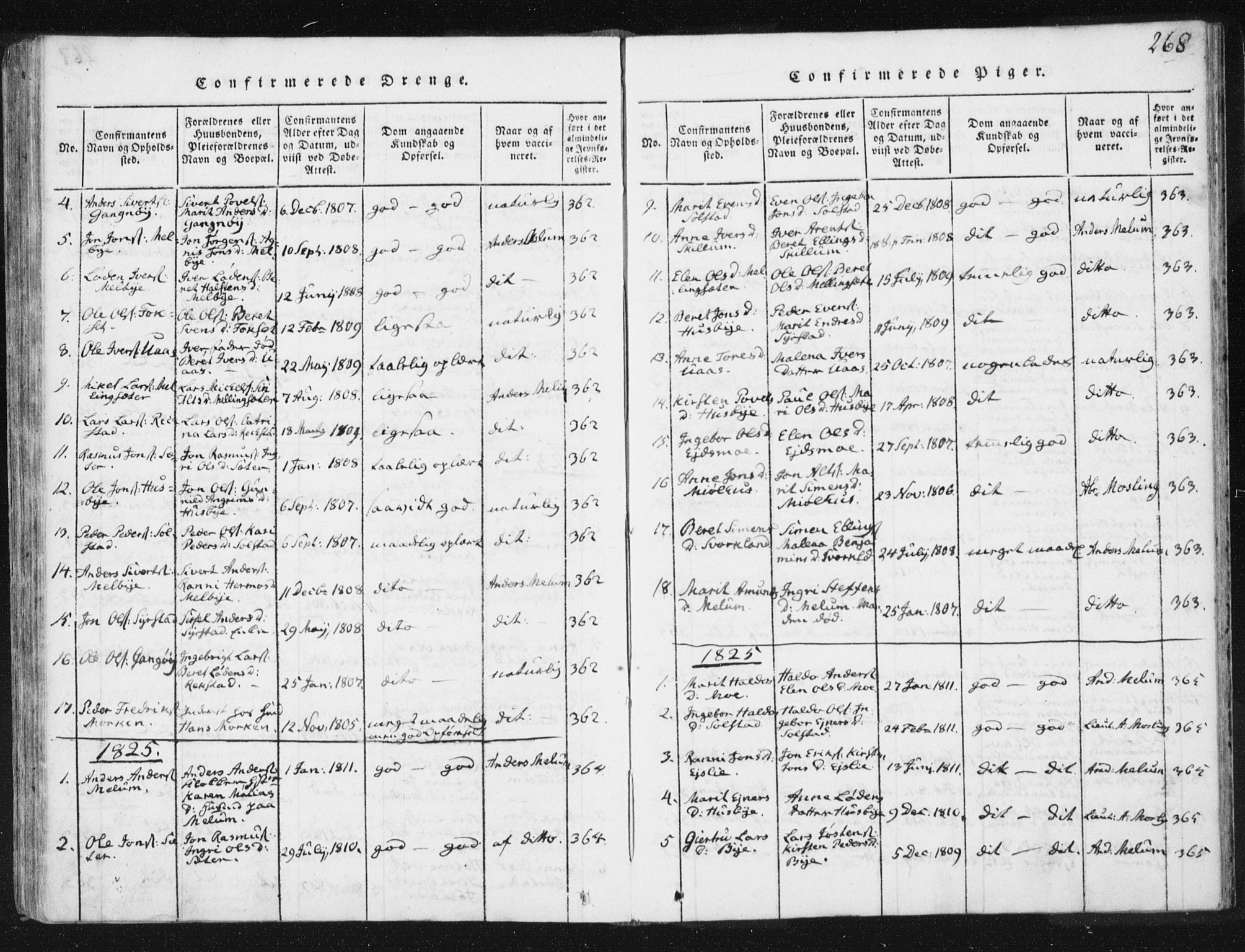Ministerialprotokoller, klokkerbøker og fødselsregistre - Sør-Trøndelag, SAT/A-1456/665/L0770: Ministerialbok nr. 665A05, 1817-1829, s. 268