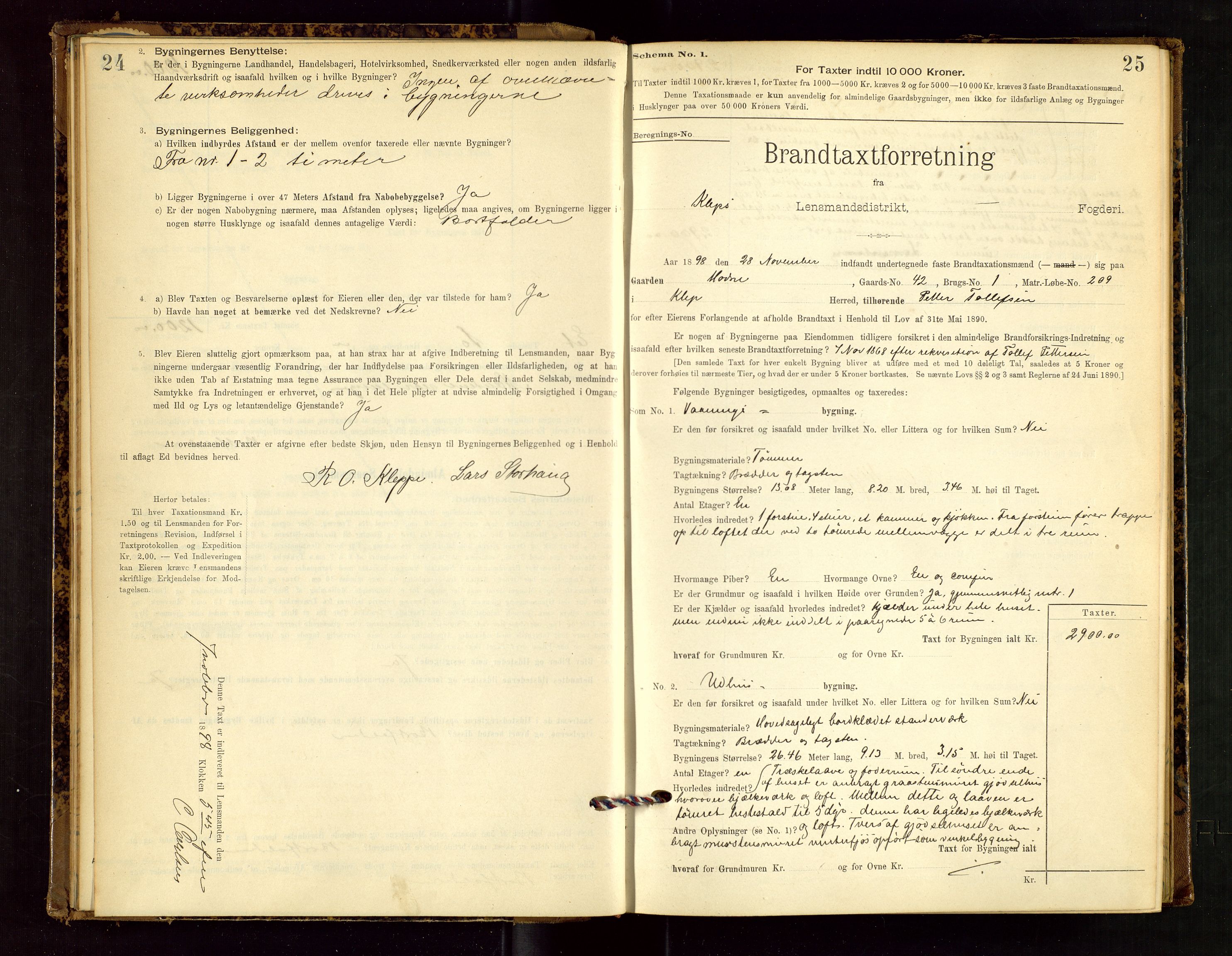 Klepp lensmannskontor, AV/SAST-A-100163/Goc/L0002: "Brandtaxationsprotokol" m/register, 1898-1902, s. 24-25