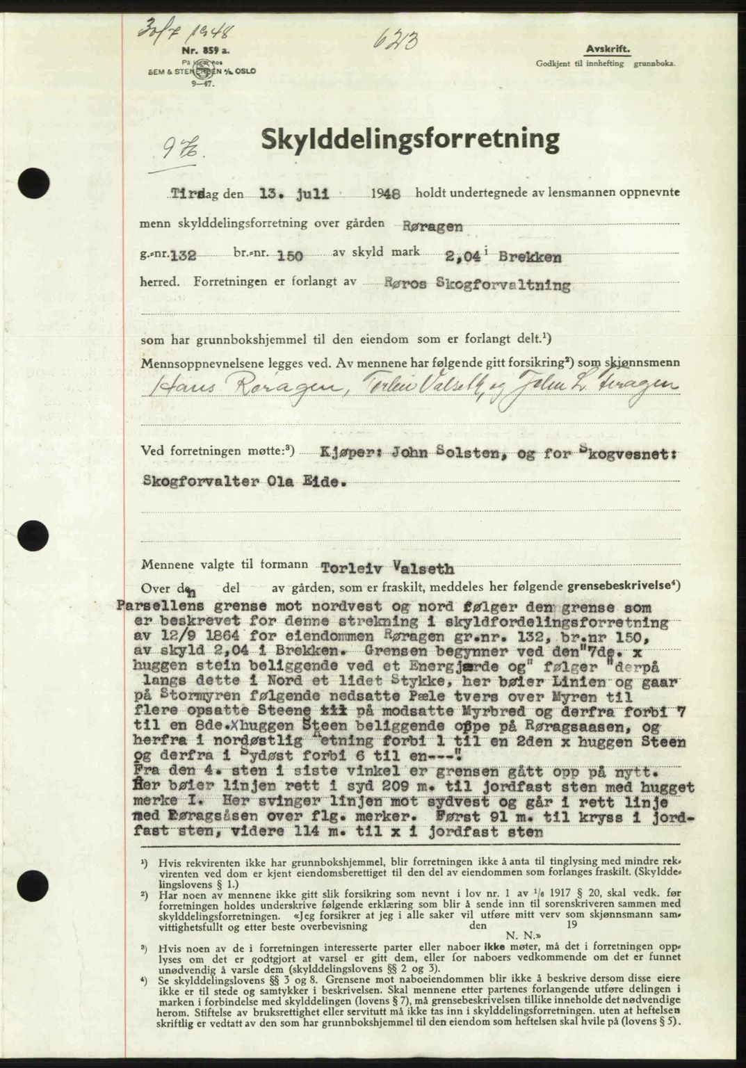 Gauldal sorenskriveri, SAT/A-0014/1/2/2C: Pantebok nr. A6, 1948-1948, Dagboknr: 976/1948