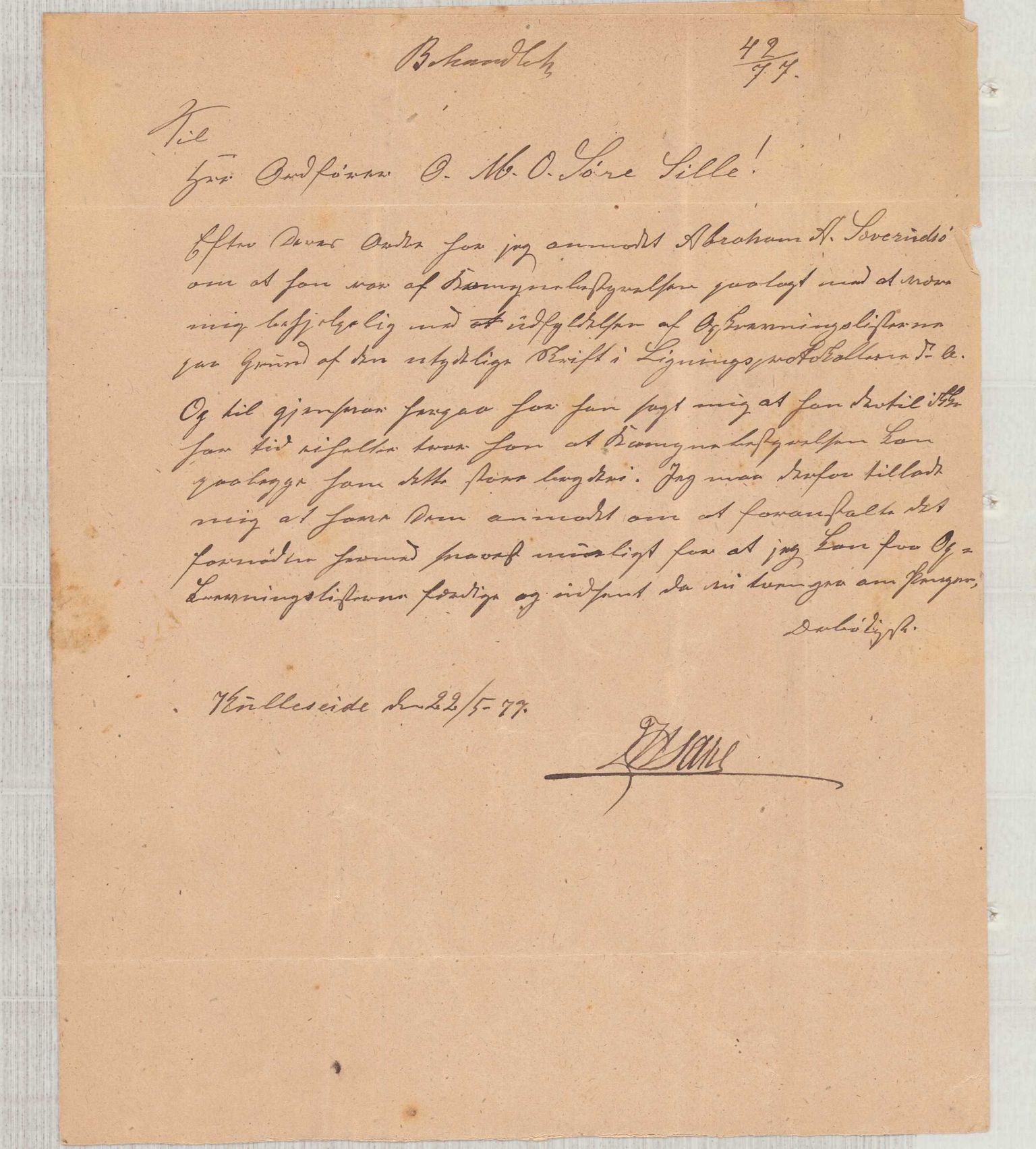 Finnaas kommune. Formannskapet, IKAH/1218a-021/D/Da/L0001/0002: Korrespondanse / saker / Kronologisk ordna korrespodanse, 1876-1879, s. 42