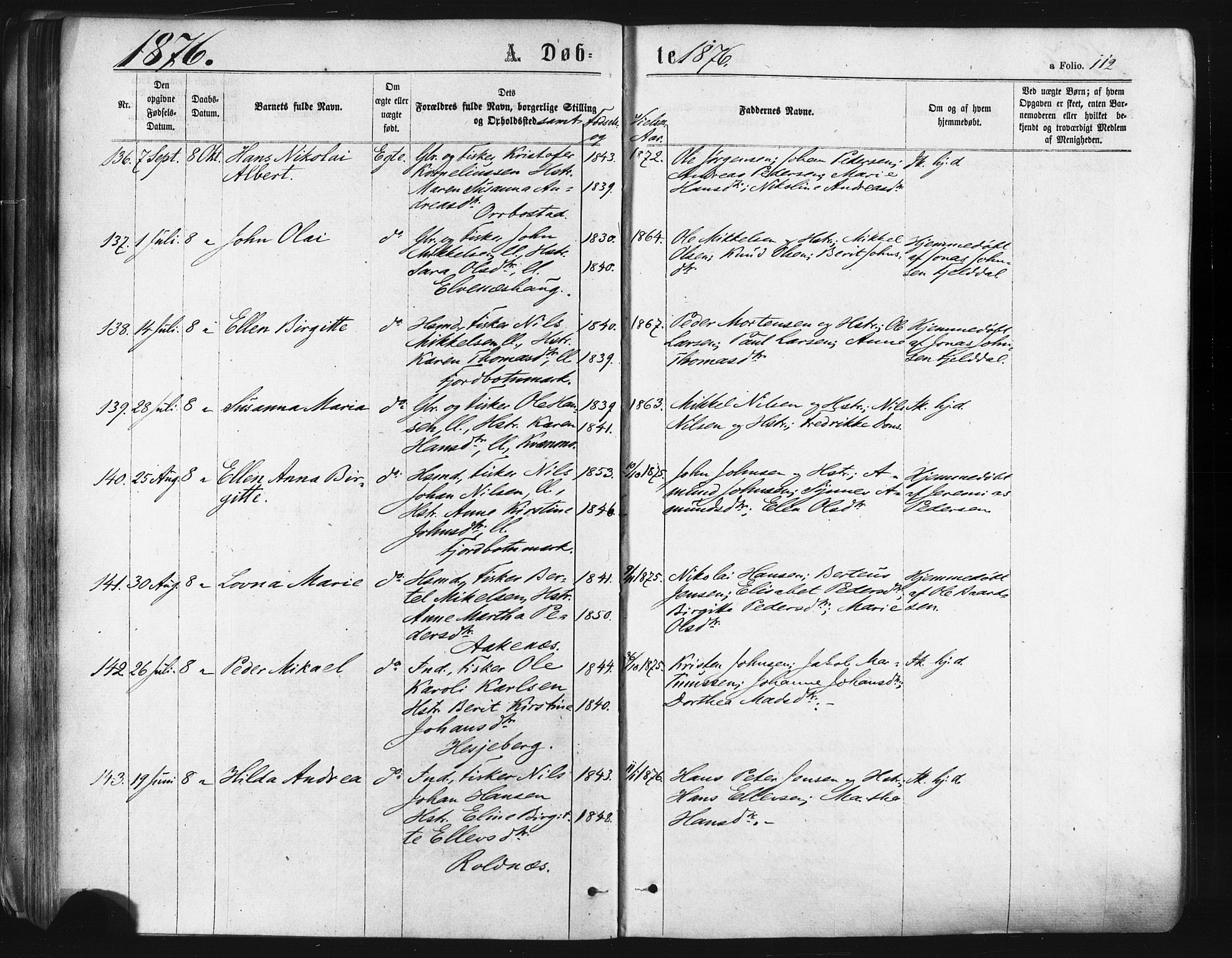 Ibestad sokneprestembete, AV/SATØ-S-0077/H/Ha/Haa/L0010kirke: Ministerialbok nr. 10, 1869-1879, s. 112