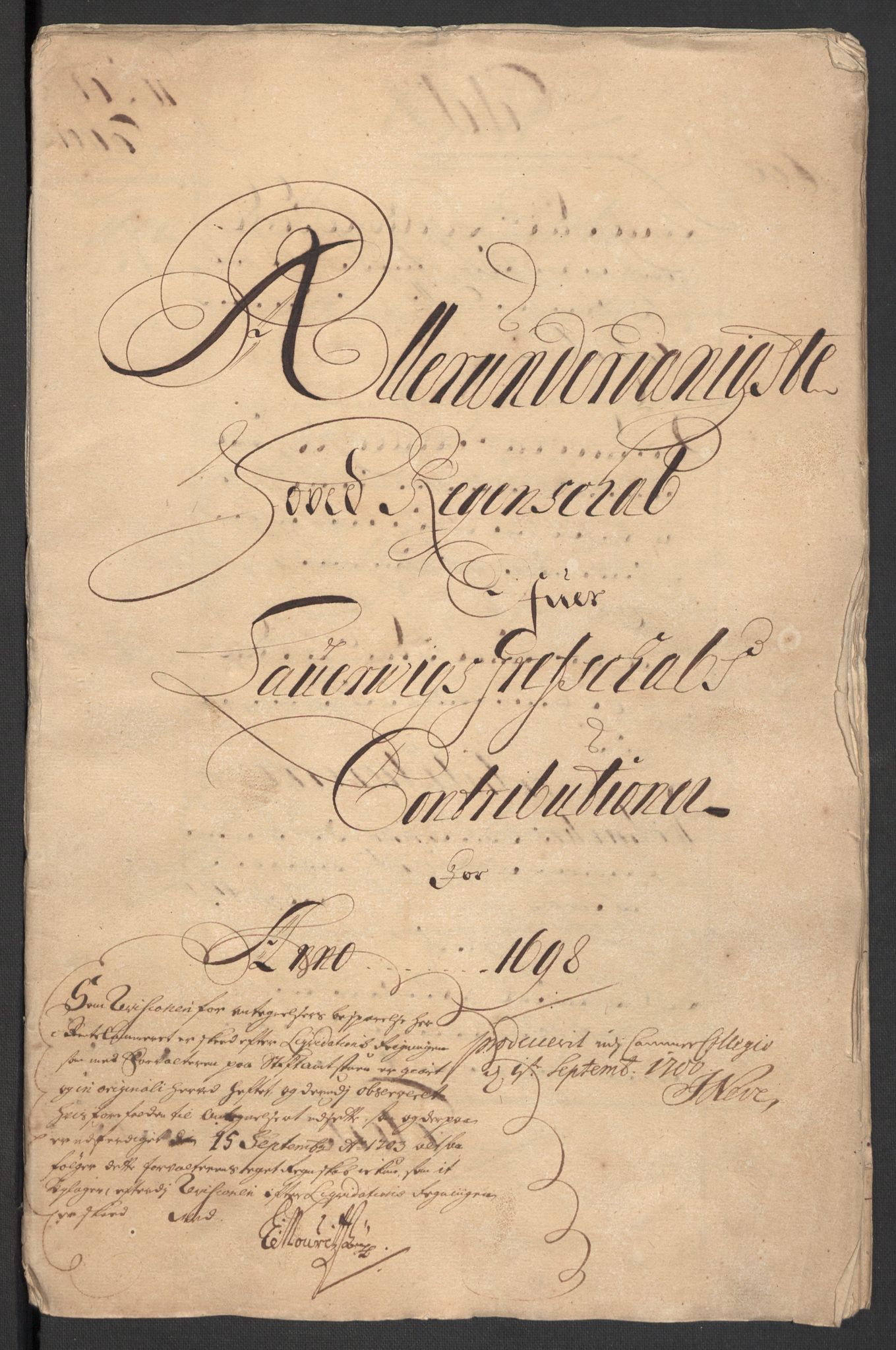 Rentekammeret inntil 1814, Reviderte regnskaper, Fogderegnskap, RA/EA-4092/R33/L1976: Fogderegnskap Larvik grevskap, 1698-1701, s. 3
