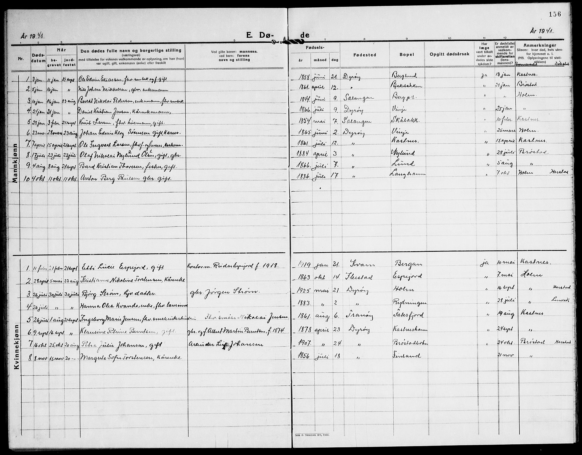 Tranøy sokneprestkontor, AV/SATØ-S-1313/I/Ia/Iab/L0016klokker: Klokkerbok nr. 16, 1930-1945, s. 156