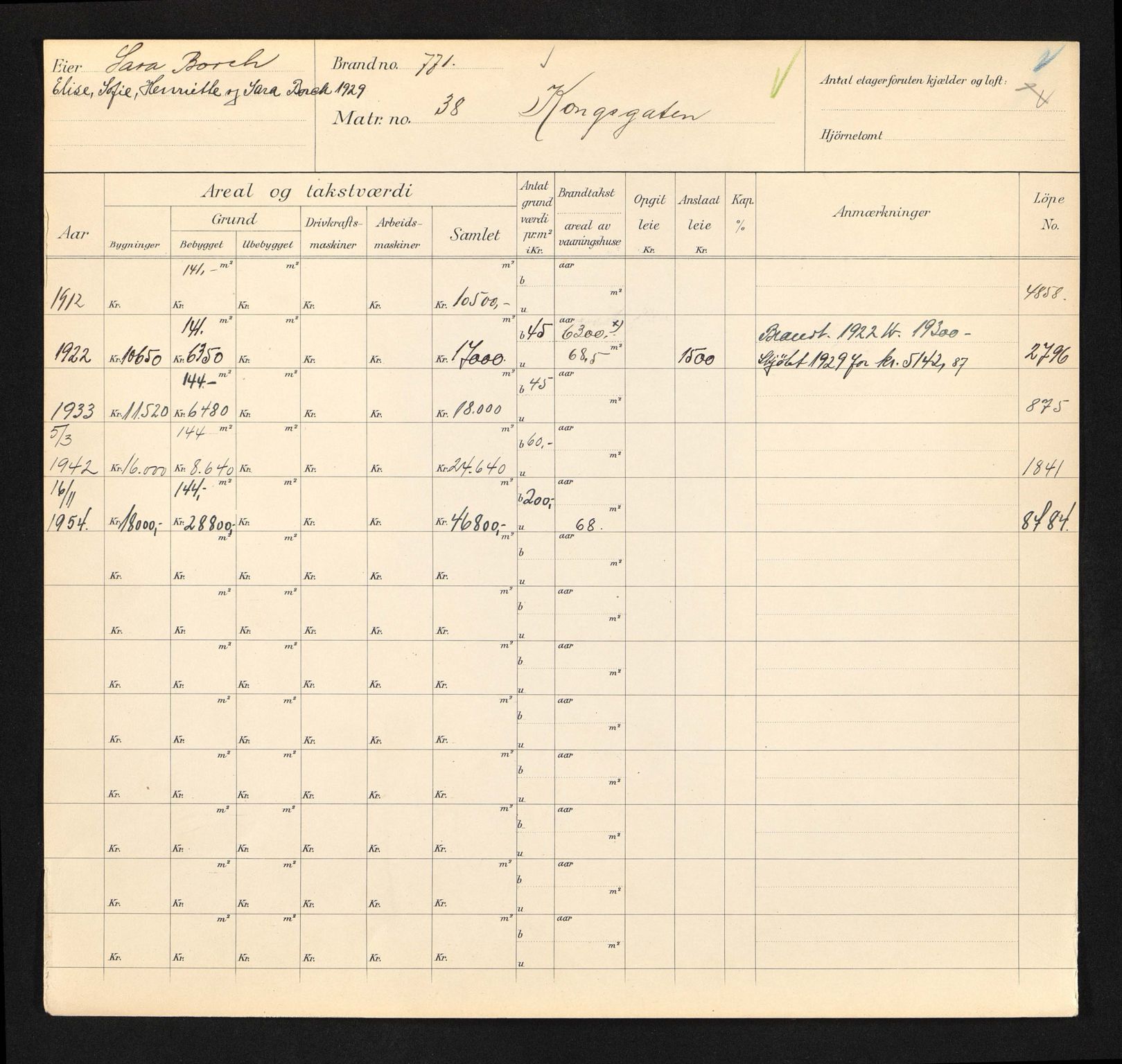 Stavanger kommune. Skattetakstvesenet, BYST/A-0440/F/Fa/Faa/L0026/0002: Skattetakstkort / Kongsgata 36 - 74a