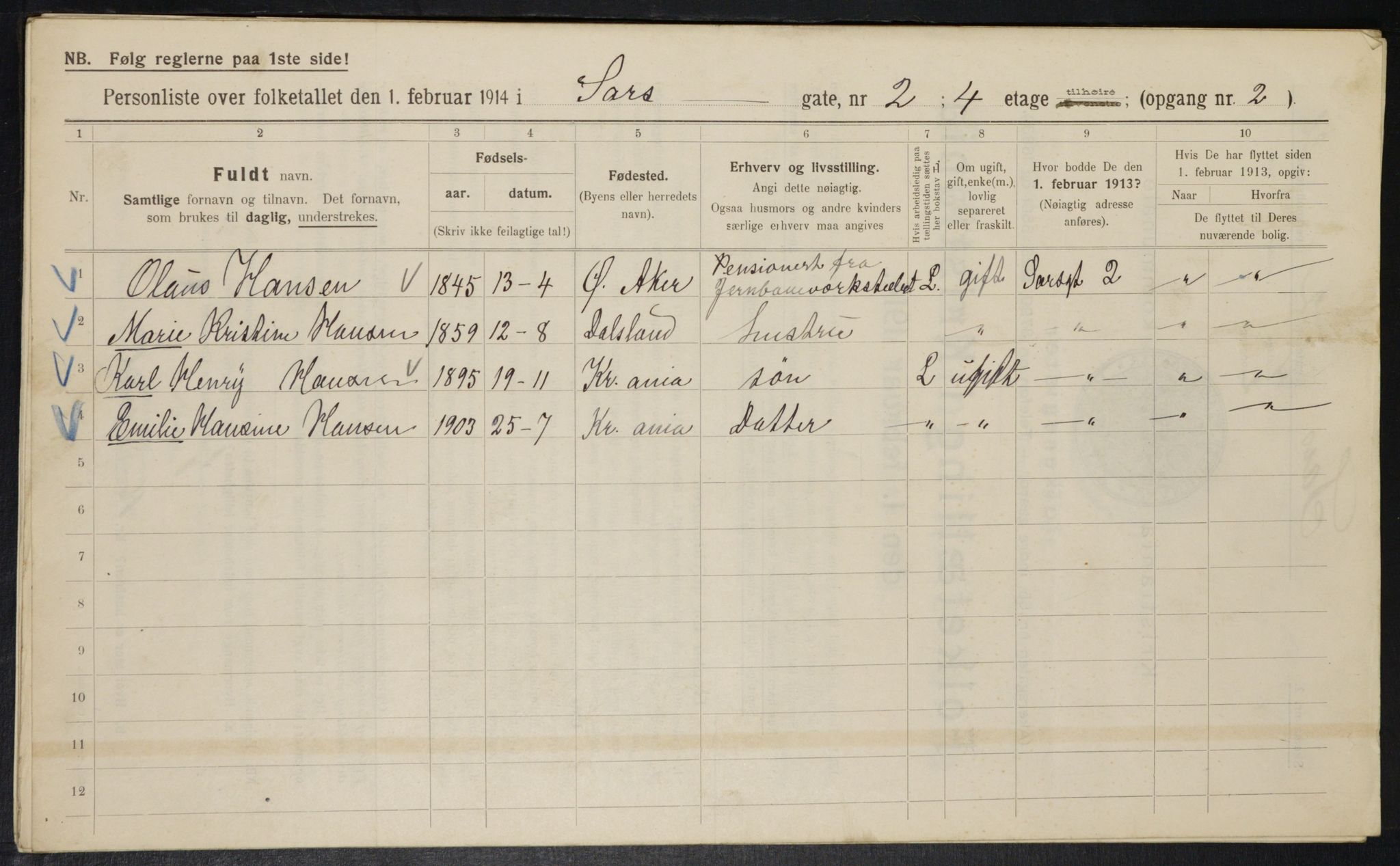 OBA, Kommunal folketelling 1.2.1914 for Kristiania, 1914, s. 89065