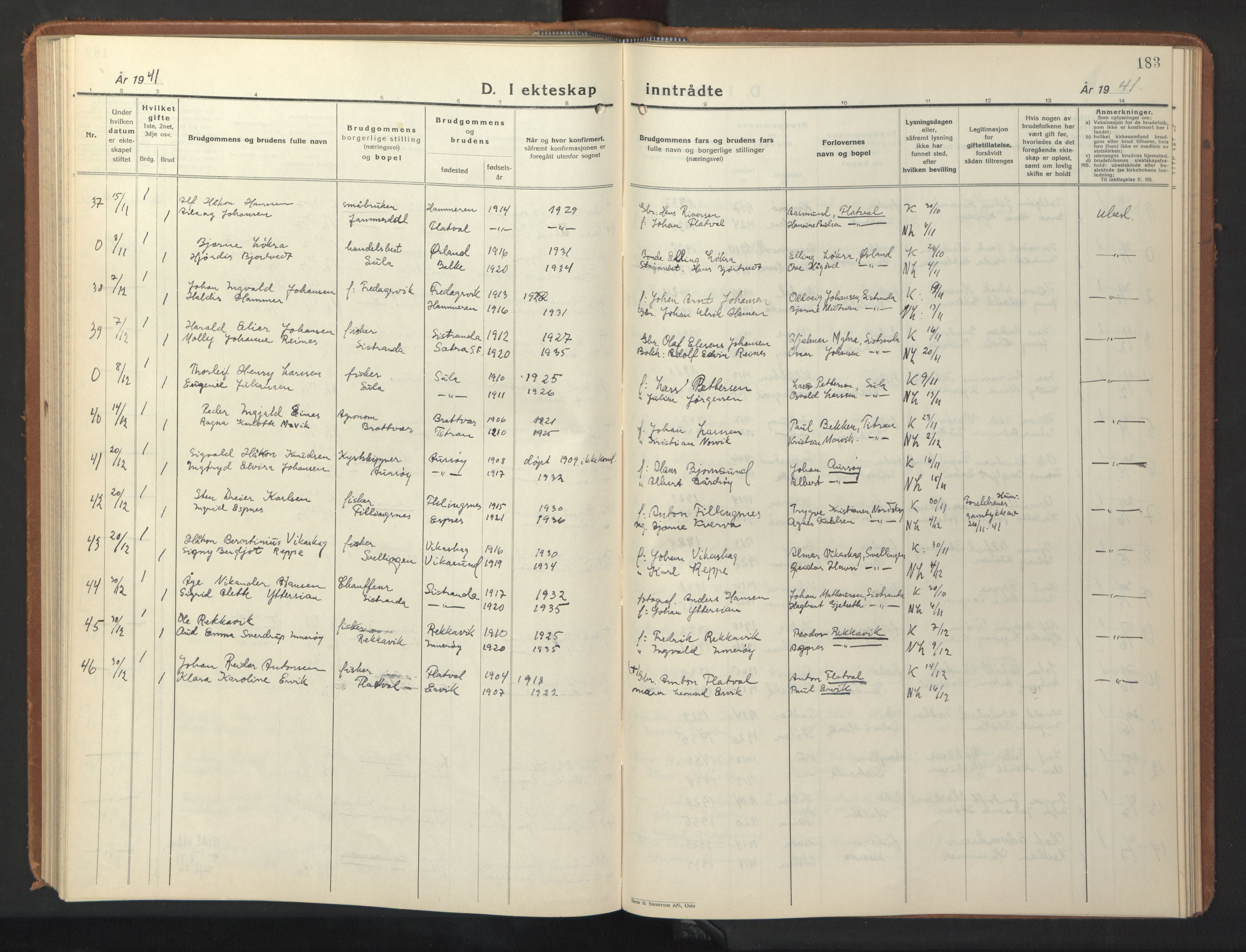 Ministerialprotokoller, klokkerbøker og fødselsregistre - Sør-Trøndelag, AV/SAT-A-1456/640/L0590: Klokkerbok nr. 640C07, 1935-1948, s. 183