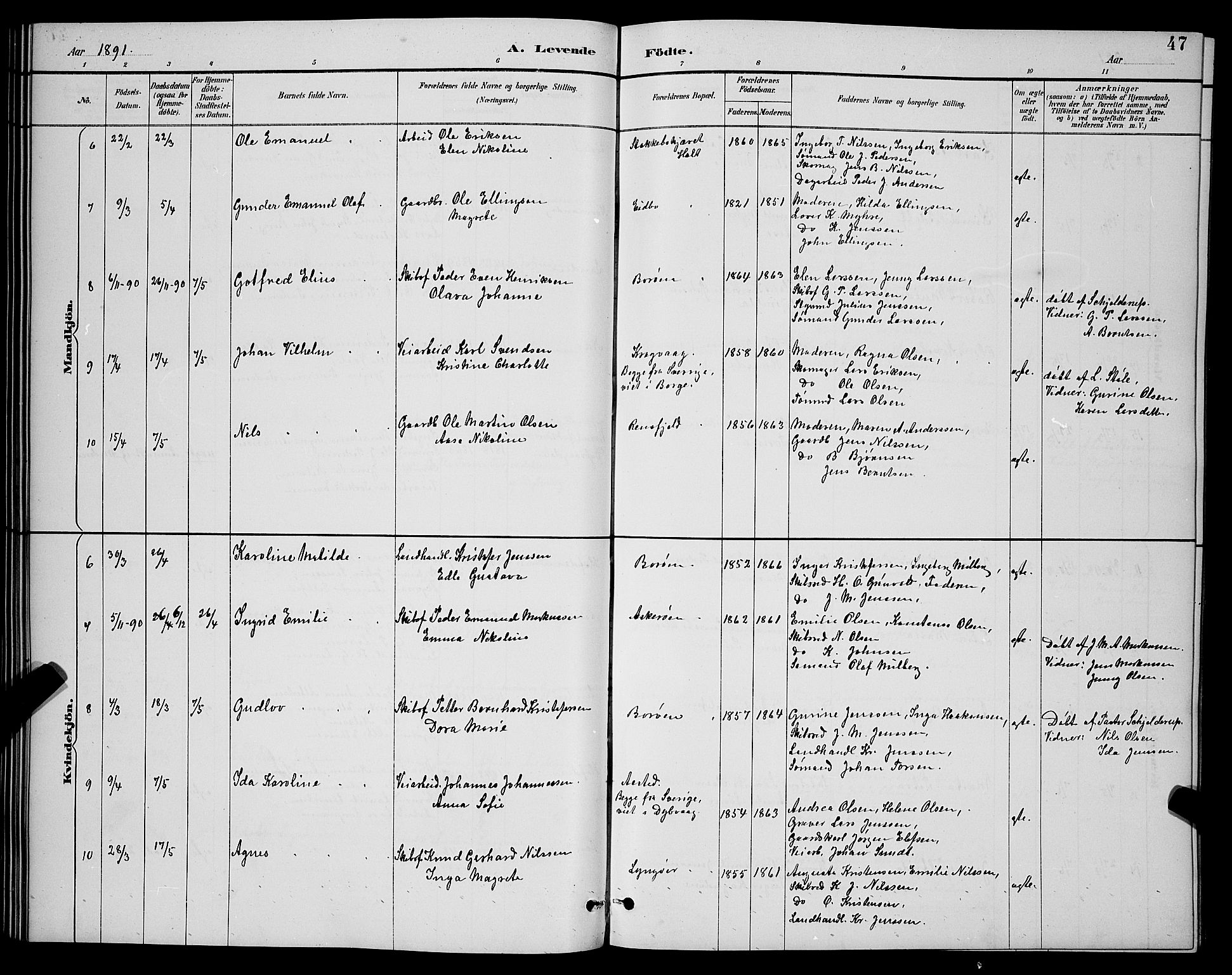 Dypvåg sokneprestkontor, AV/SAK-1111-0007/F/Fb/Fba/L0013: Klokkerbok nr. B 13, 1887-1900, s. 47