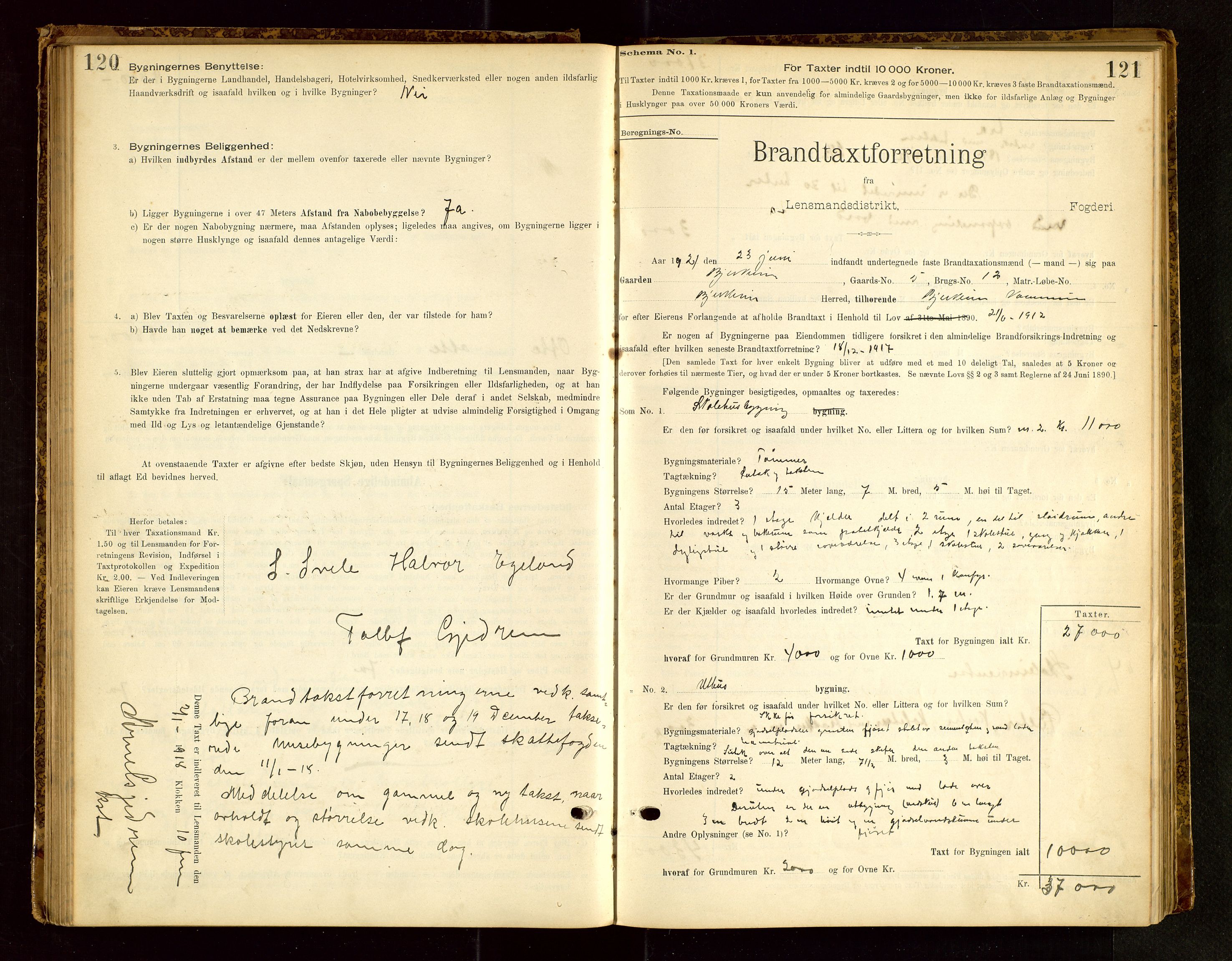 Bjerkreim lensmannskontor, SAST/A-100090/Gob/L0001: "Brandtaxationsprotokol", 1895-1950, s. 120-121