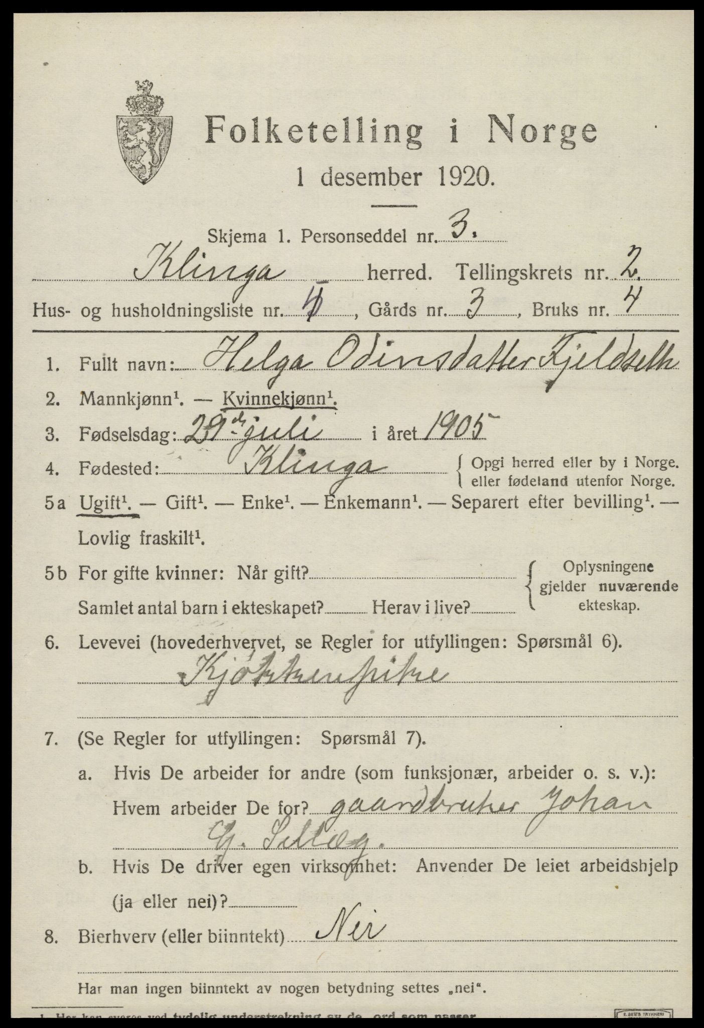 SAT, Folketelling 1920 for 1746 Klinga herred, 1920, s. 1441