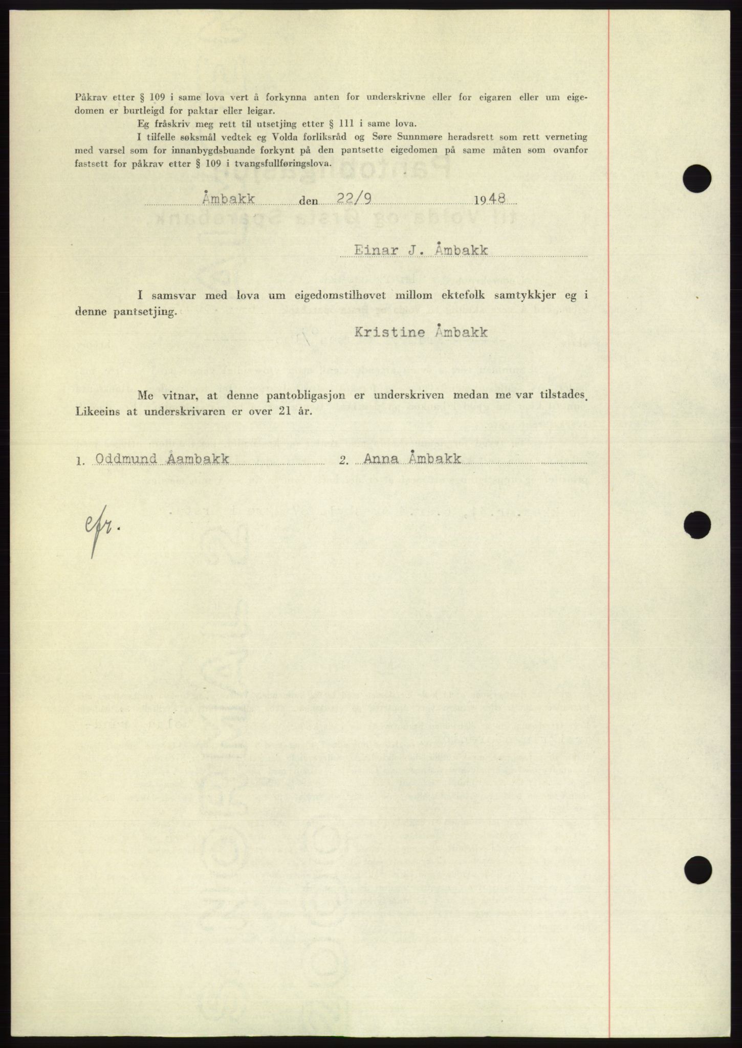 Søre Sunnmøre sorenskriveri, AV/SAT-A-4122/1/2/2C/L0116: Pantebok nr. 4B, 1948-1949, Dagboknr: 1305/1948