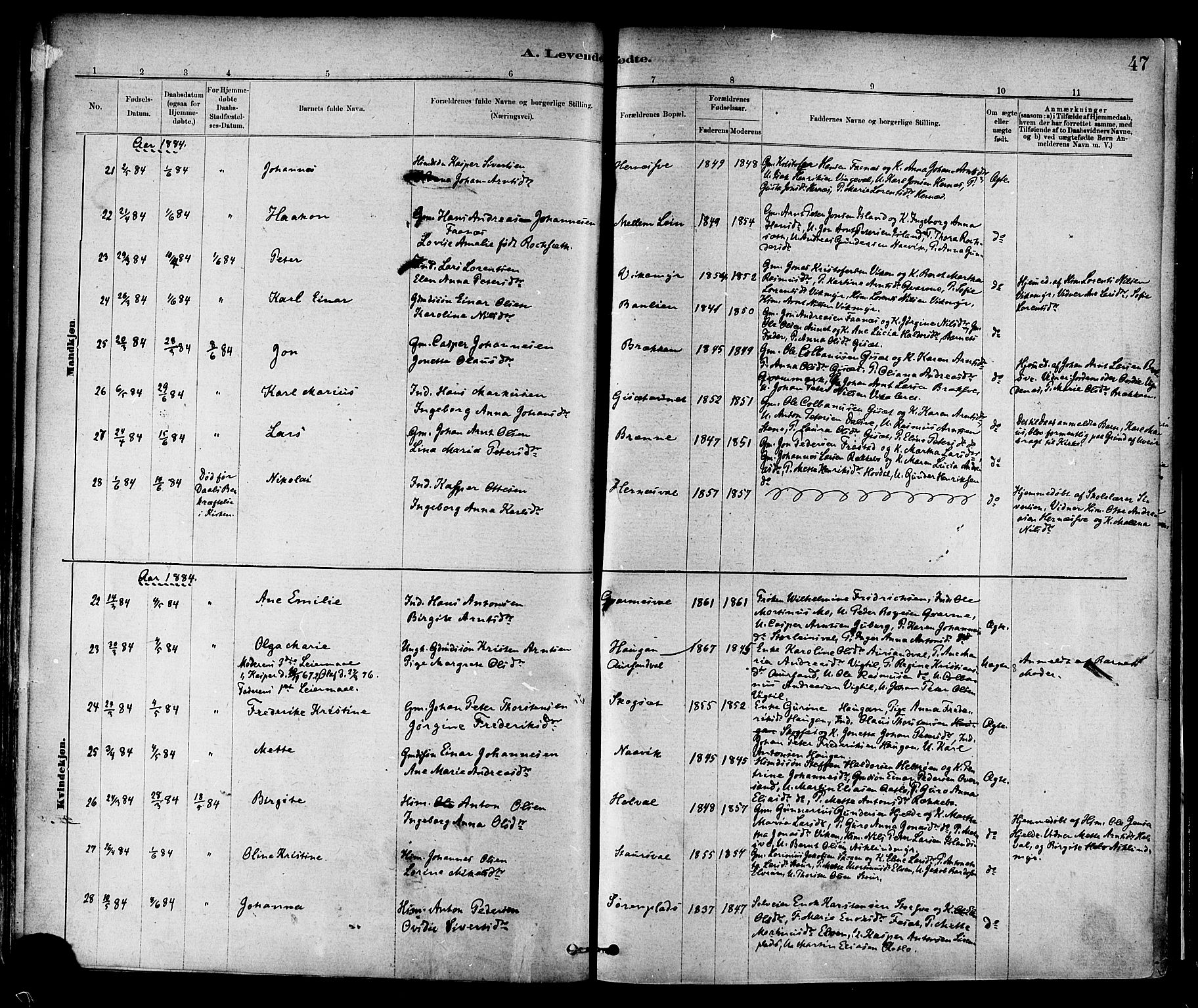 Ministerialprotokoller, klokkerbøker og fødselsregistre - Nord-Trøndelag, SAT/A-1458/713/L0120: Ministerialbok nr. 713A09, 1878-1887, s. 47