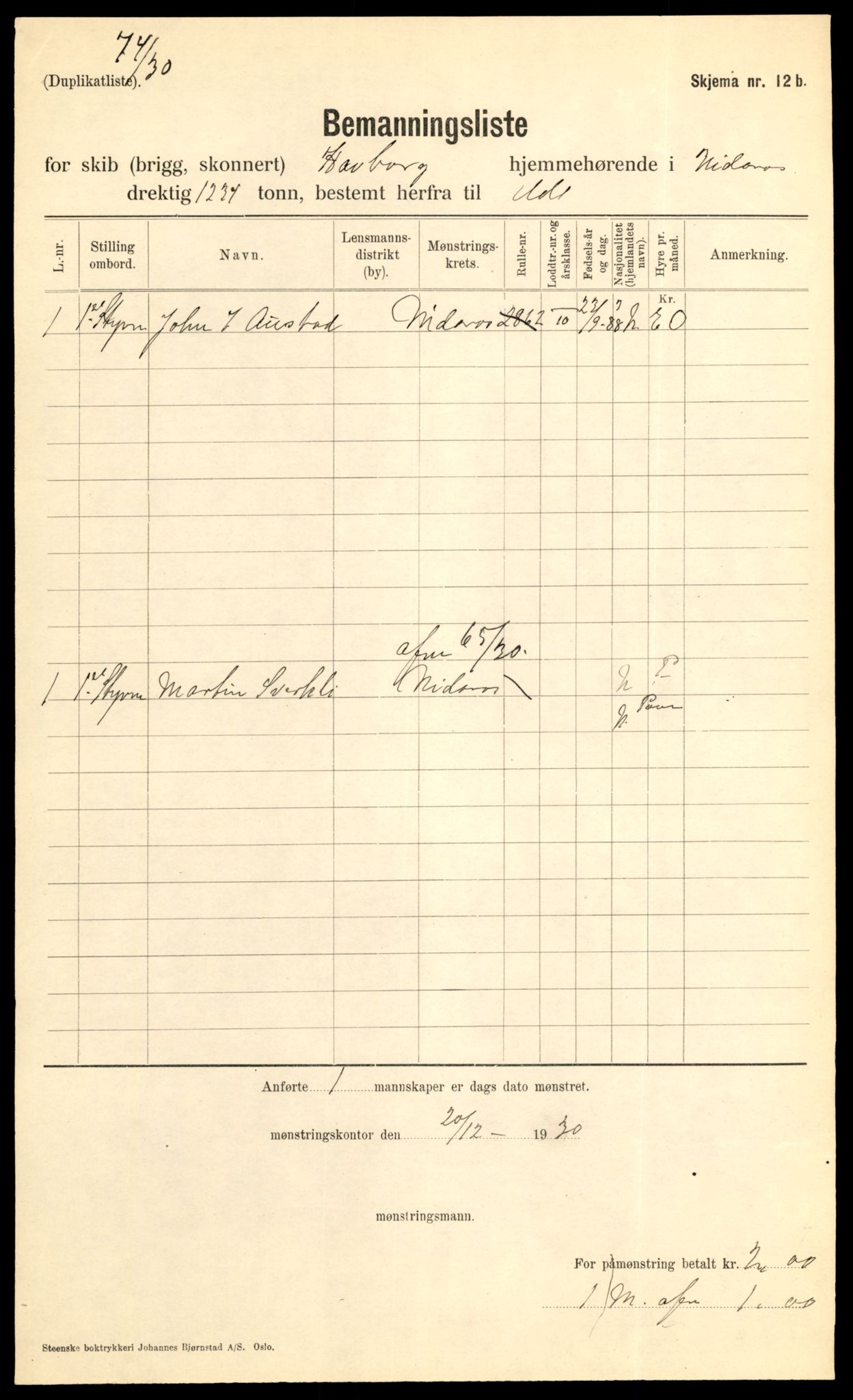 Trondheim sjømannskontor, AV/SAT-A-4709/1/G/L0001: Bemanningslister, 1930-1937, s. 23