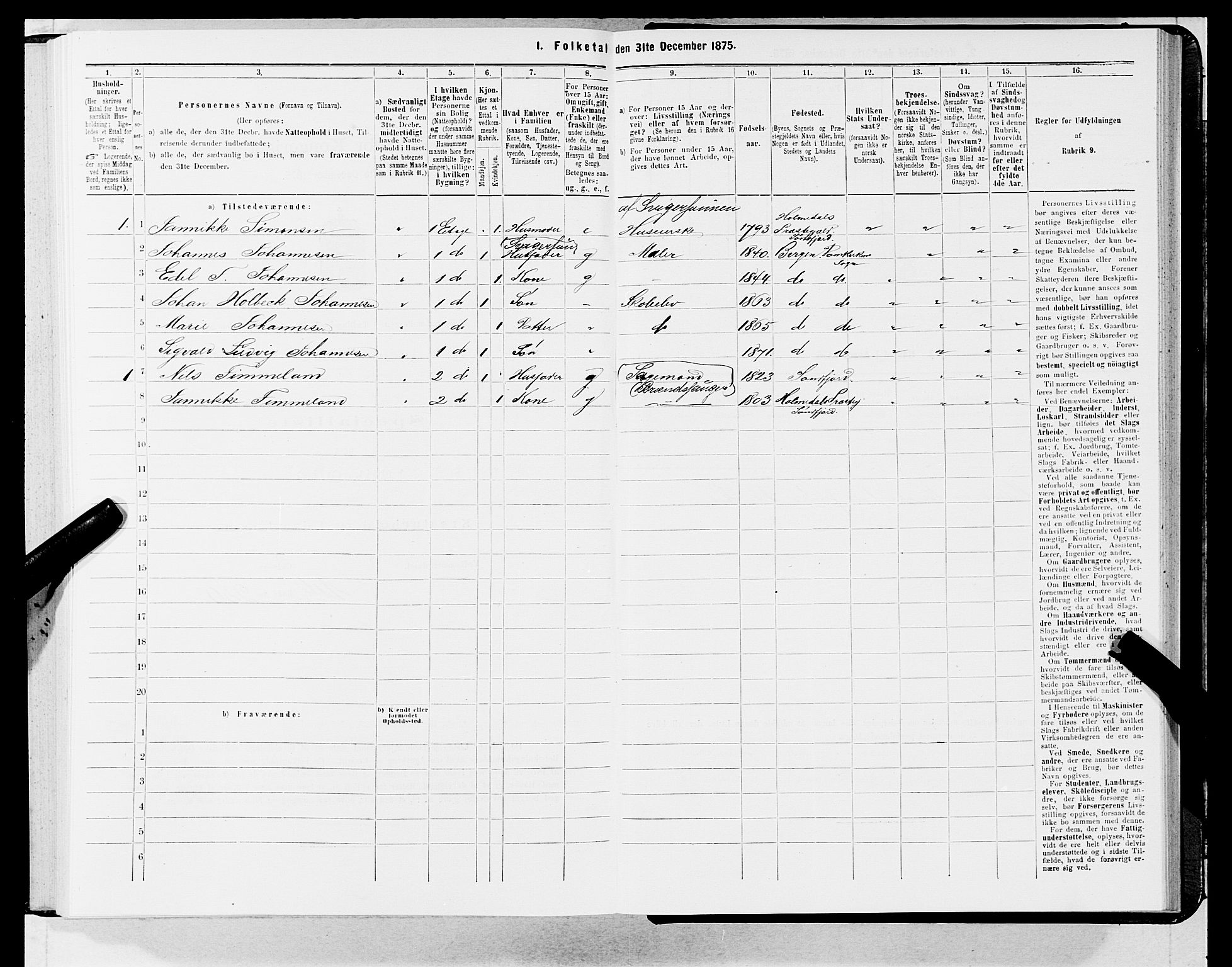 SAB, Folketelling 1875 for 1301 Bergen kjøpstad, 1875, s. 2843