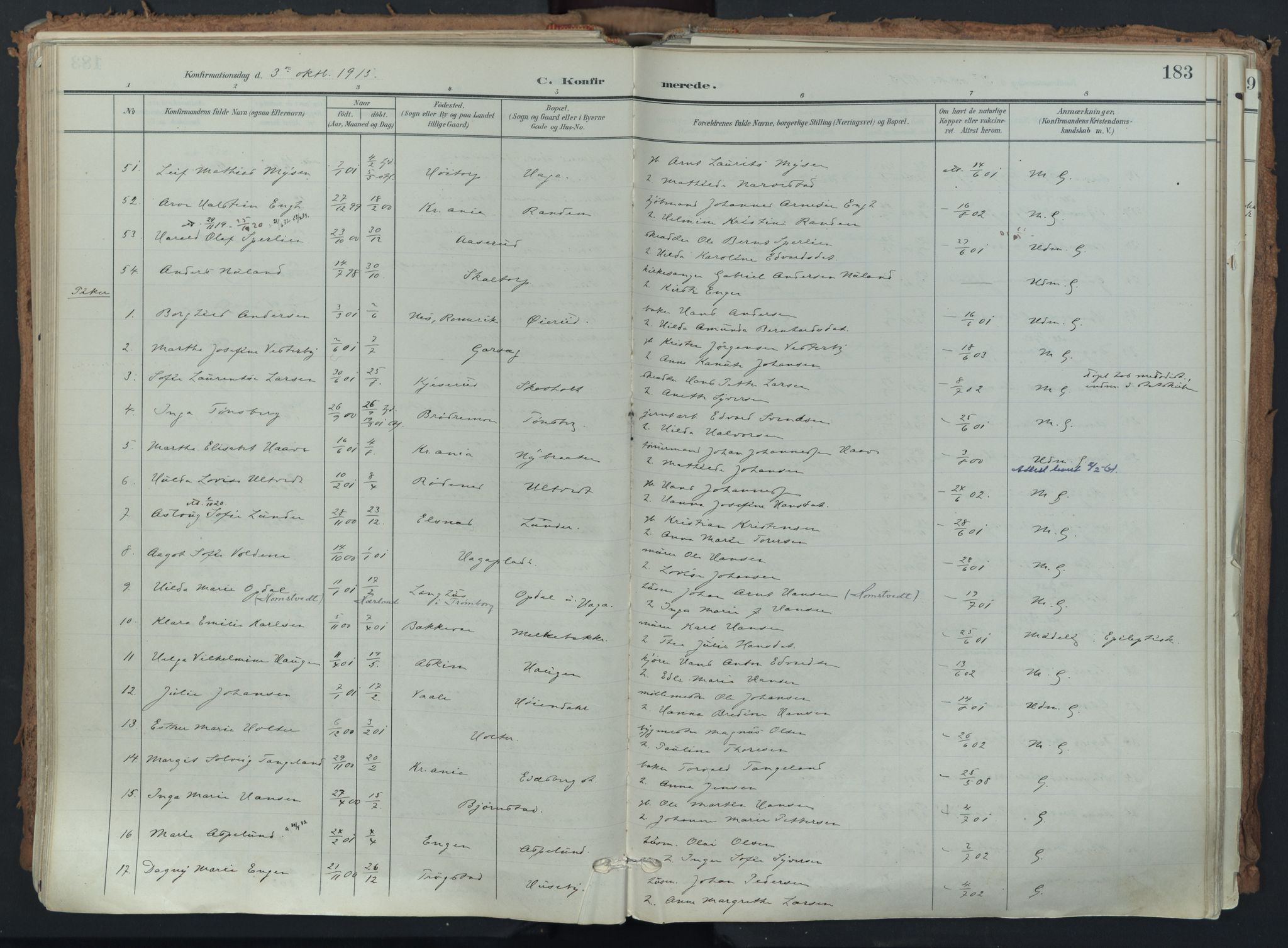 Eidsberg prestekontor Kirkebøker, AV/SAO-A-10905/F/Fa/L0014: Ministerialbok nr. I 14, 1902-1919, s. 183