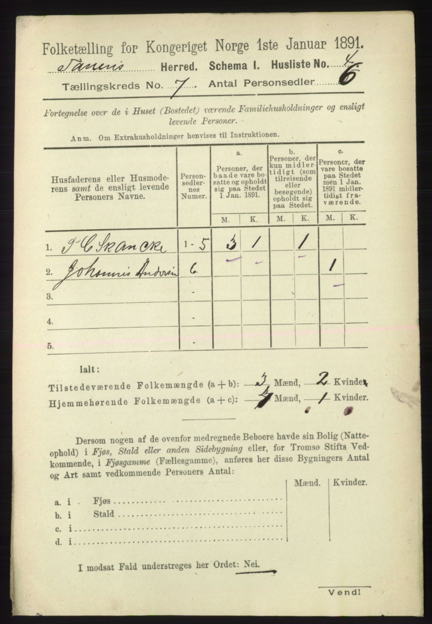 RA, Folketelling 1891 for 2025 Tana herred, 1891, s. 3076