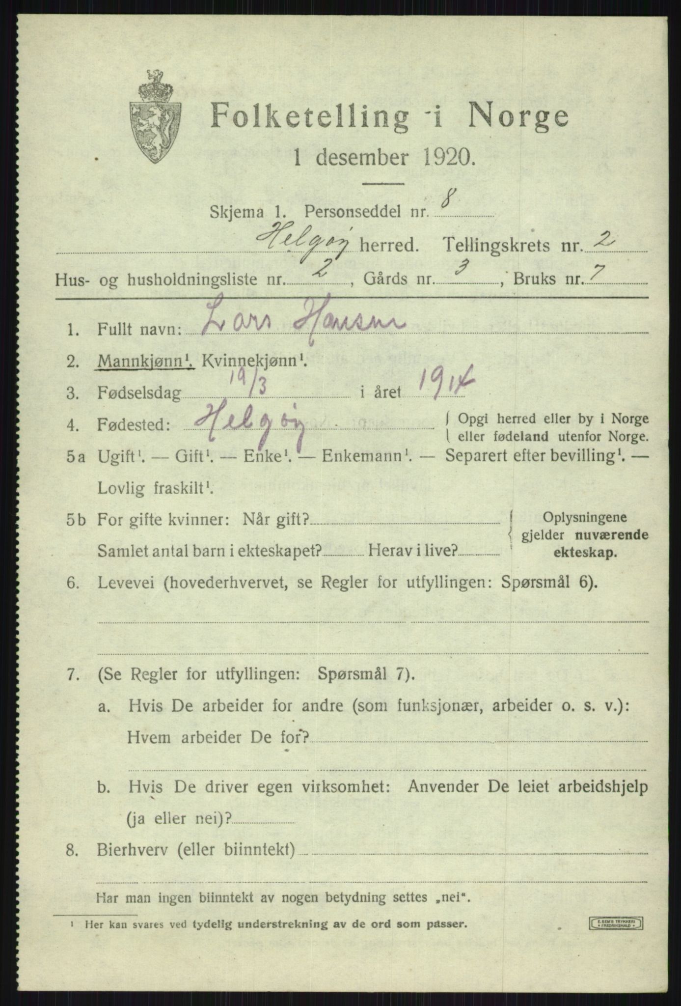 SATØ, Folketelling 1920 for 1935 Helgøy herred, 1920, s. 1159