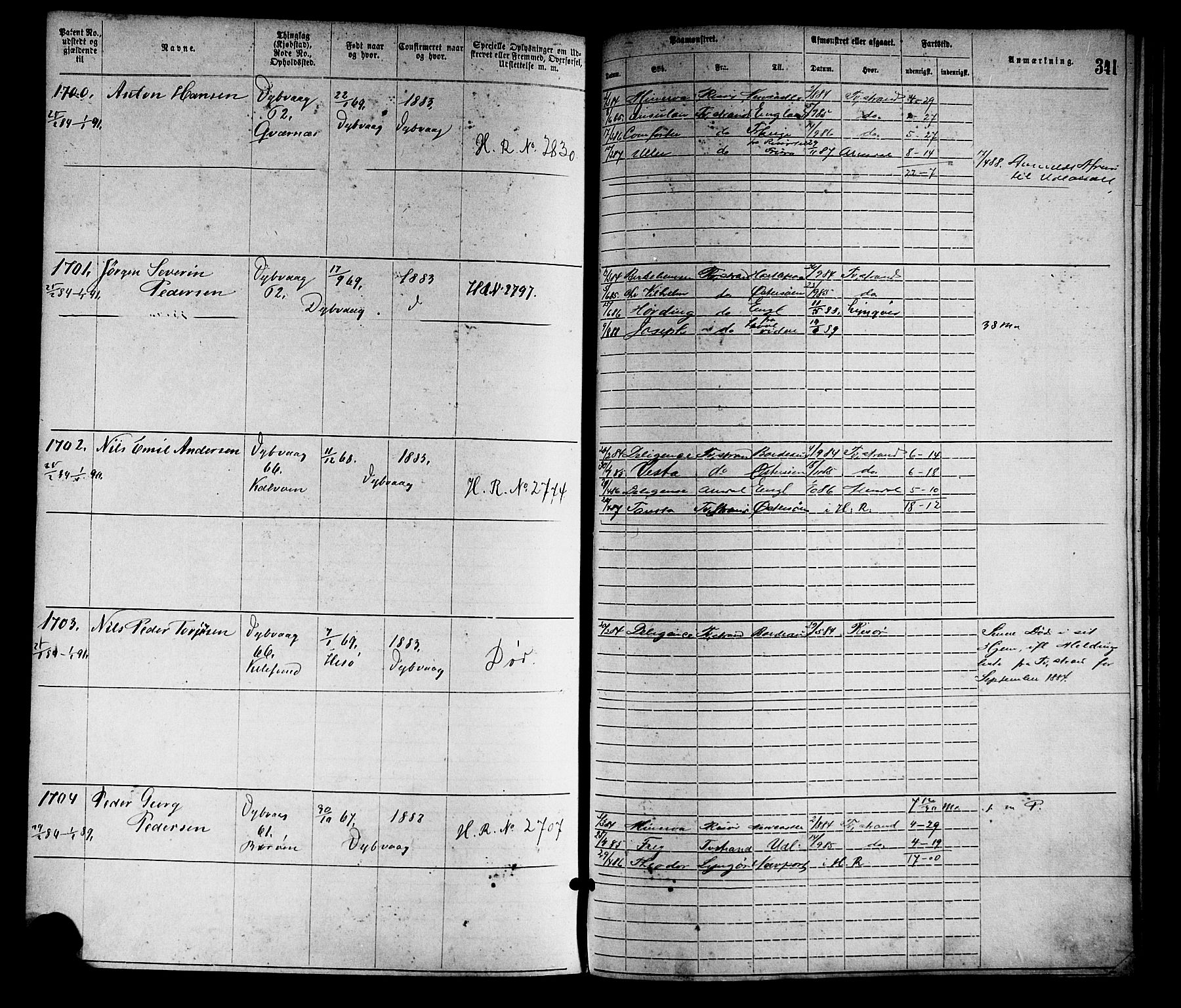 Tvedestrand mønstringskrets, SAK/2031-0011/F/Fa/L0001: Annotasjonsrulle nr 1-1905 med register, R-1, 1866-1886, s. 367