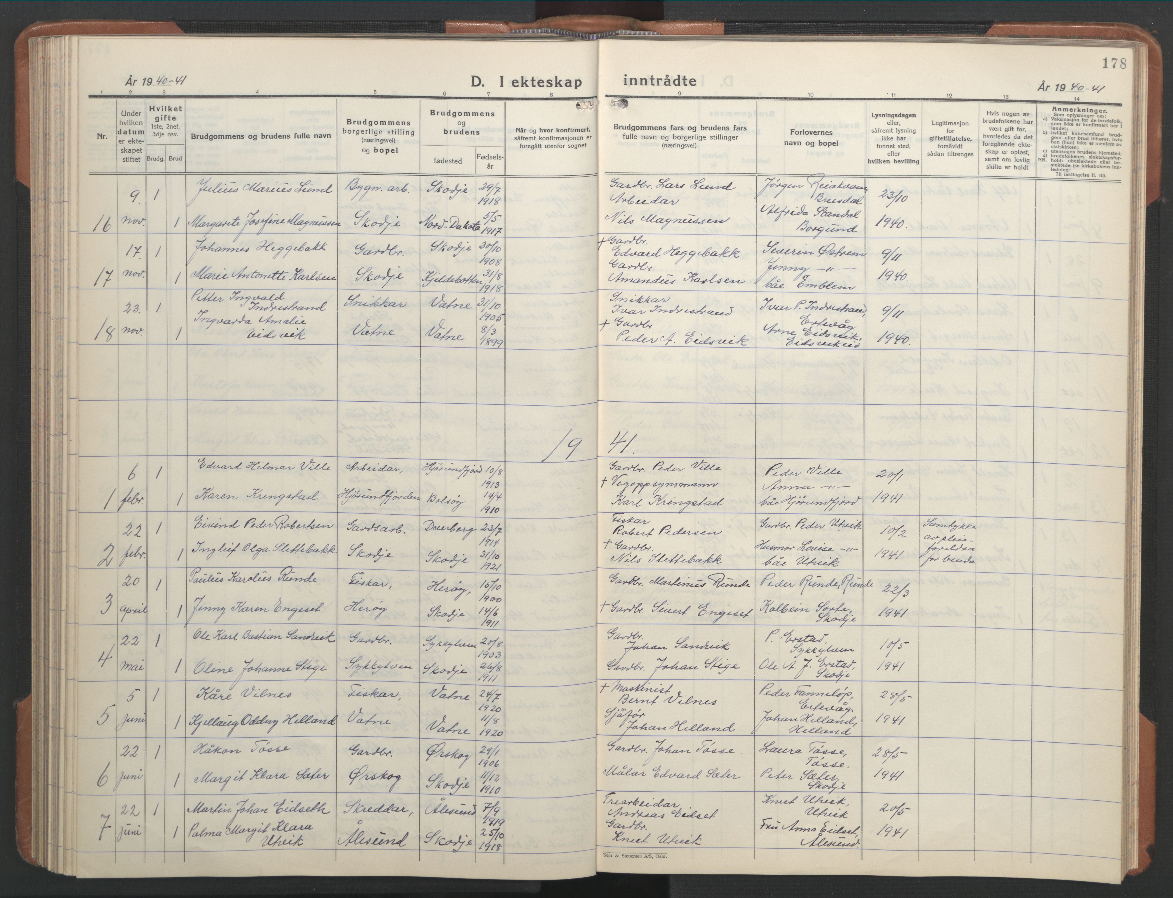 Ministerialprotokoller, klokkerbøker og fødselsregistre - Møre og Romsdal, AV/SAT-A-1454/524/L0367: Klokkerbok nr. 524C08, 1932-1951, s. 178