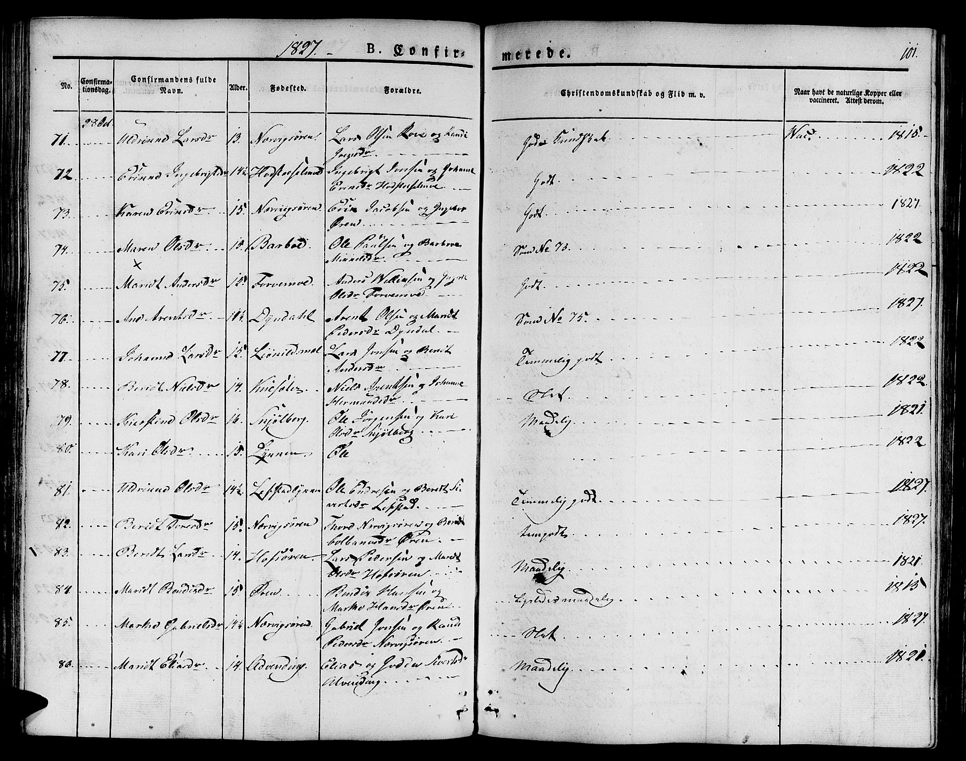 Ministerialprotokoller, klokkerbøker og fødselsregistre - Sør-Trøndelag, AV/SAT-A-1456/668/L0804: Ministerialbok nr. 668A04, 1826-1839, s. 101