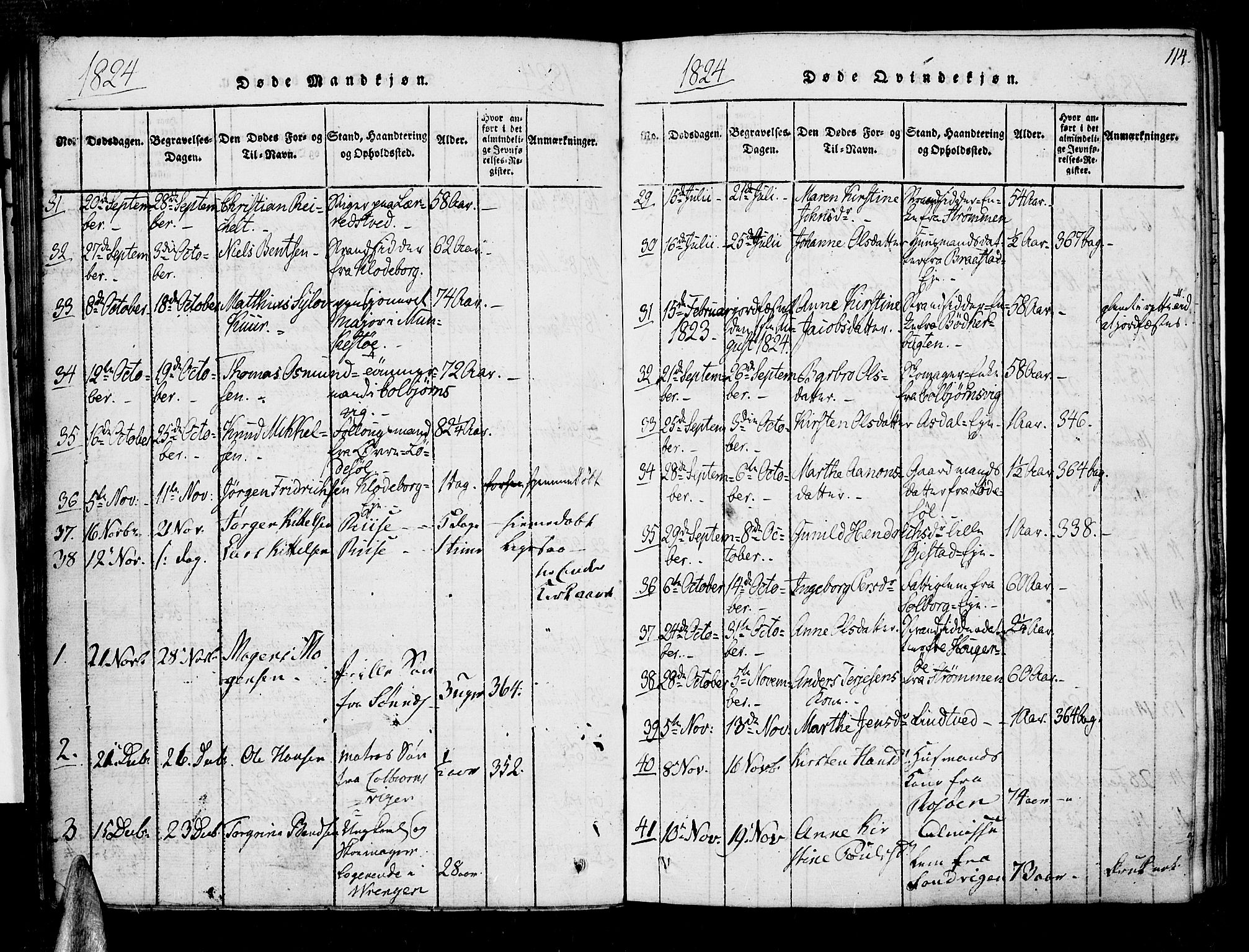 Øyestad sokneprestkontor, AV/SAK-1111-0049/F/Fa/L0012: Ministerialbok nr. A 12, 1816-1827, s. 114