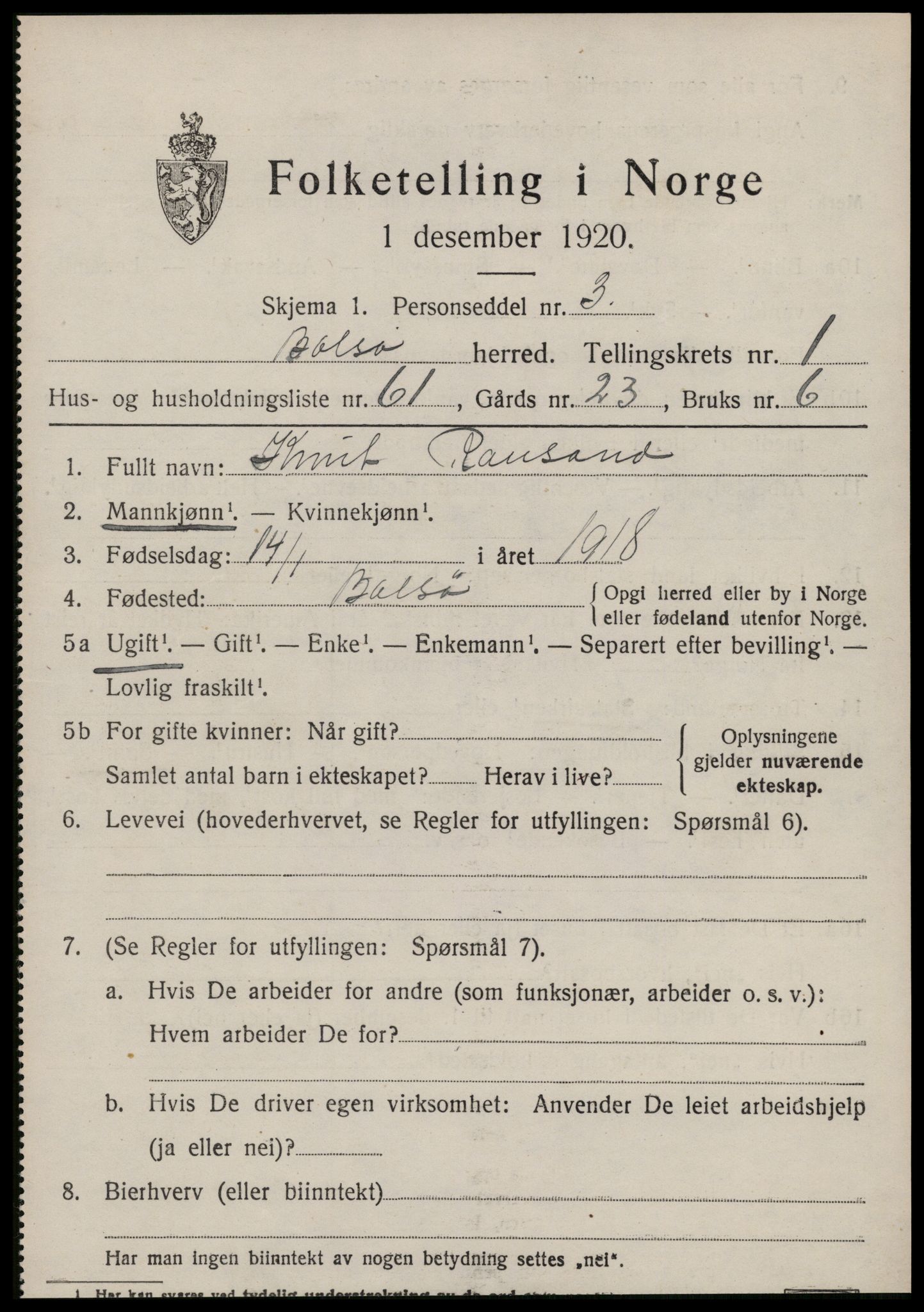 SAT, Folketelling 1920 for 1544 Bolsøy herred, 1920, s. 2671