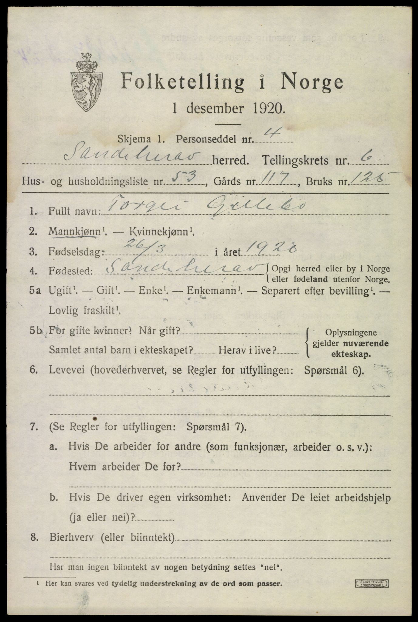 SAKO, Folketelling 1920 for 0724 Sandeherred herred, 1920, s. 10282