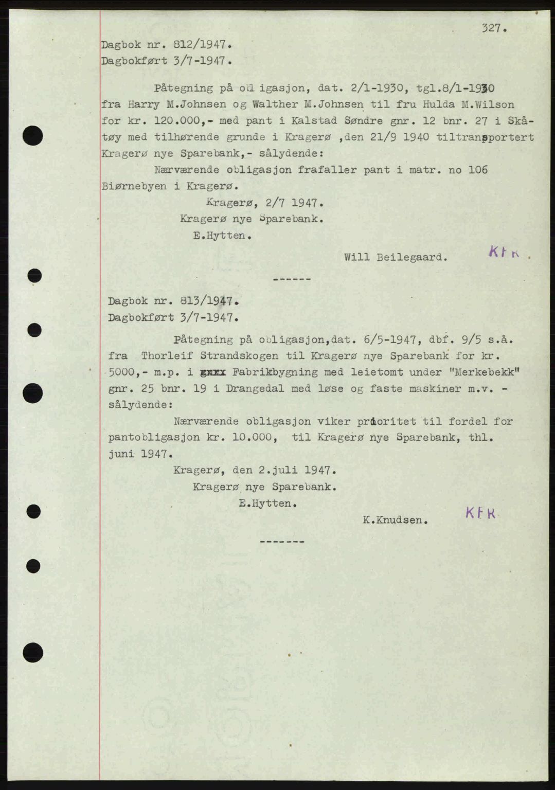 Kragerø sorenskriveri, SAKO/A-65/G/Ga/Gab/L0061: Pantebok nr. A-61, 1947-1947, Dagboknr: 812/1947