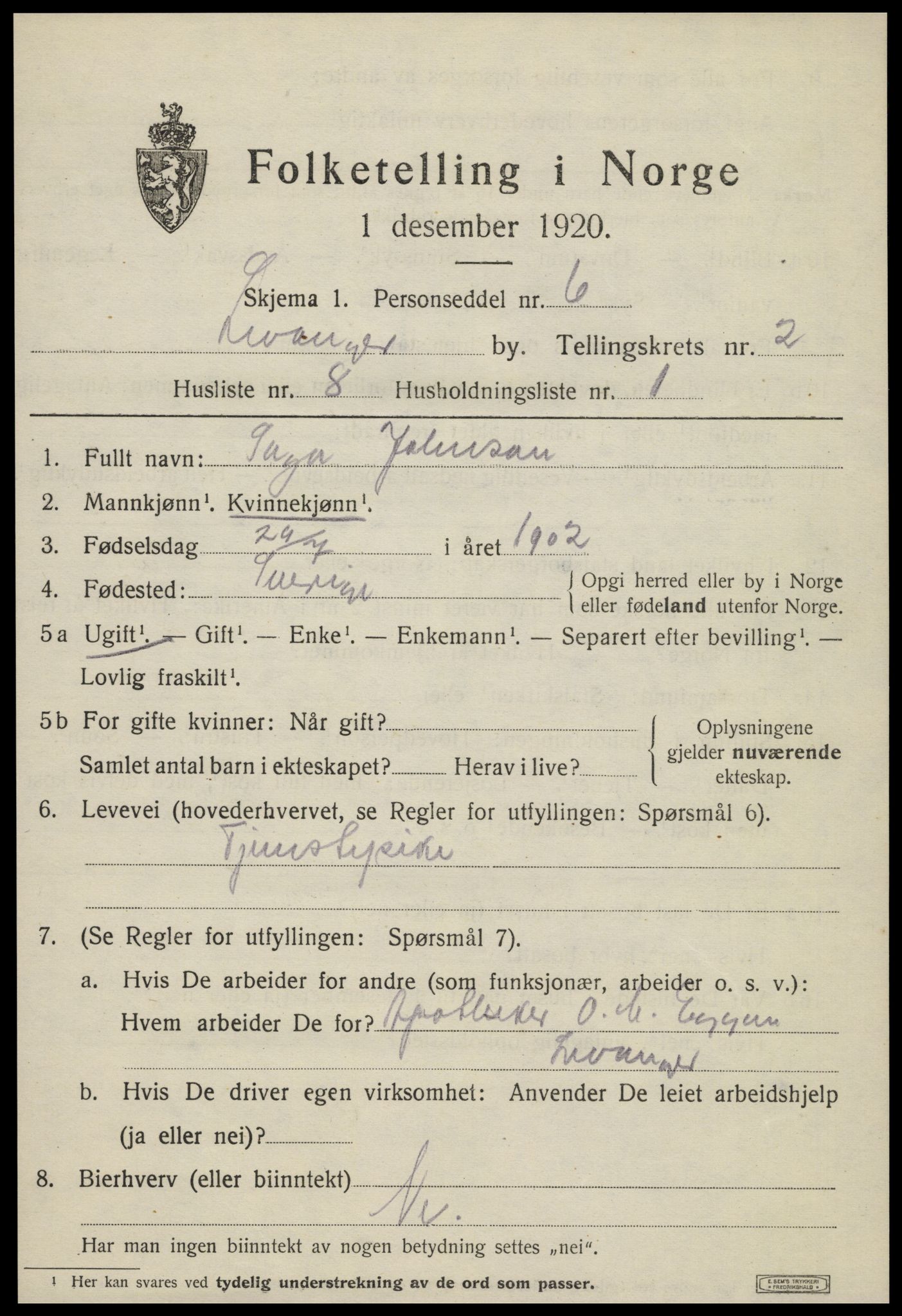 SAT, Folketelling 1920 for 1701 Levanger kjøpstad, 1920, s. 2948