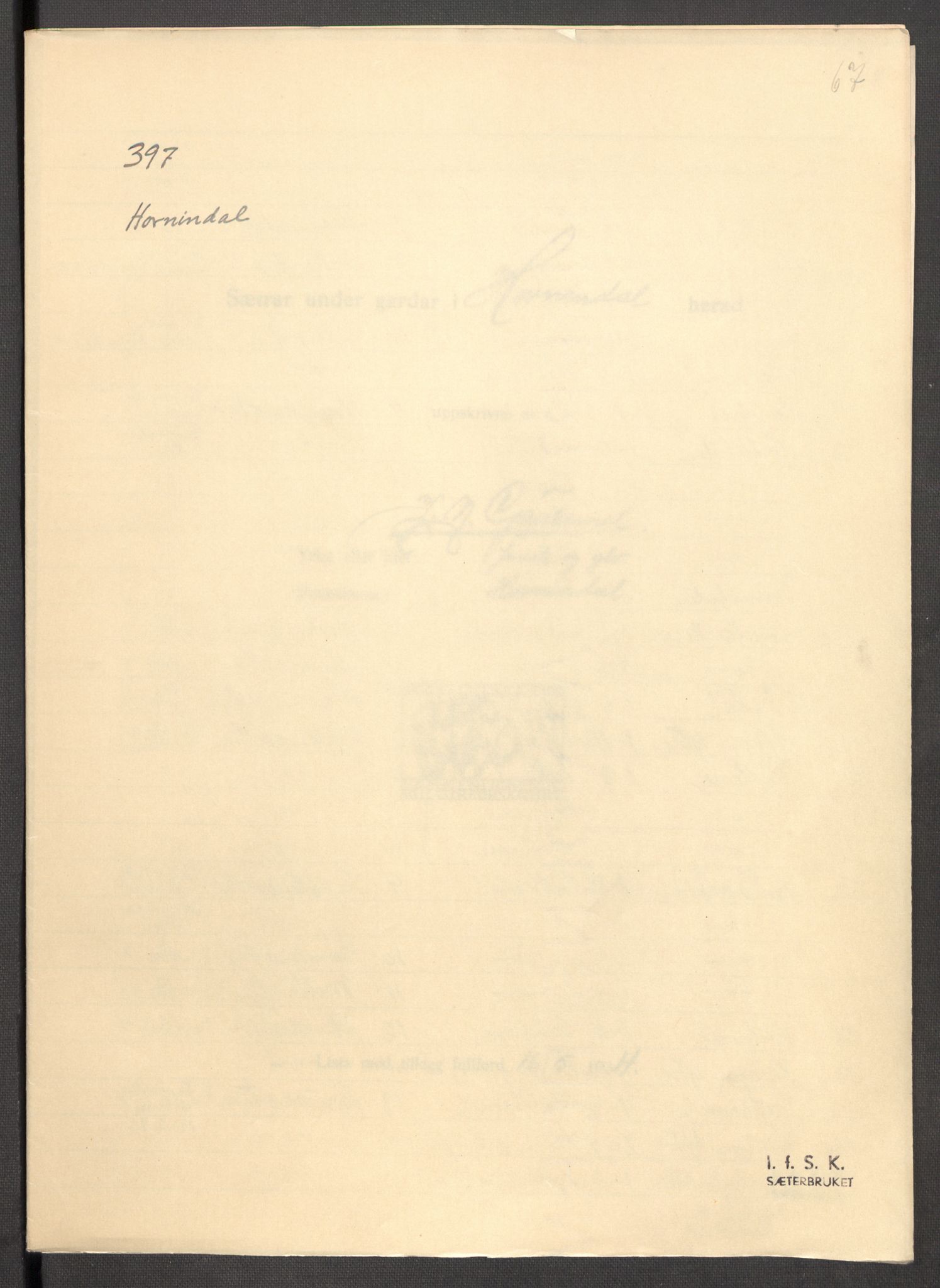 Instituttet for sammenlignende kulturforskning, RA/PA-0424/F/Fc/L0012/0001: Eske B12: / Sogn og Fjordane (perm XXXI), 1933-1937, s. 67